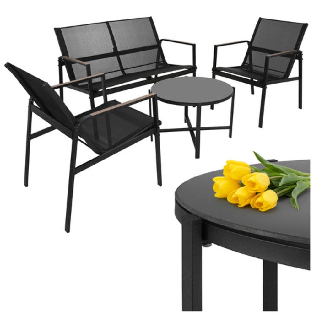 Gardlov Gartenlounge-Set Balkonmöbelset Gartenmöbel, (Spar-Set, 4-tlg., Sessel 150 kg, Sofa 300 kg), Die 5 mm starke Sicherheitsglasplatte ist stilvoll und praktisch