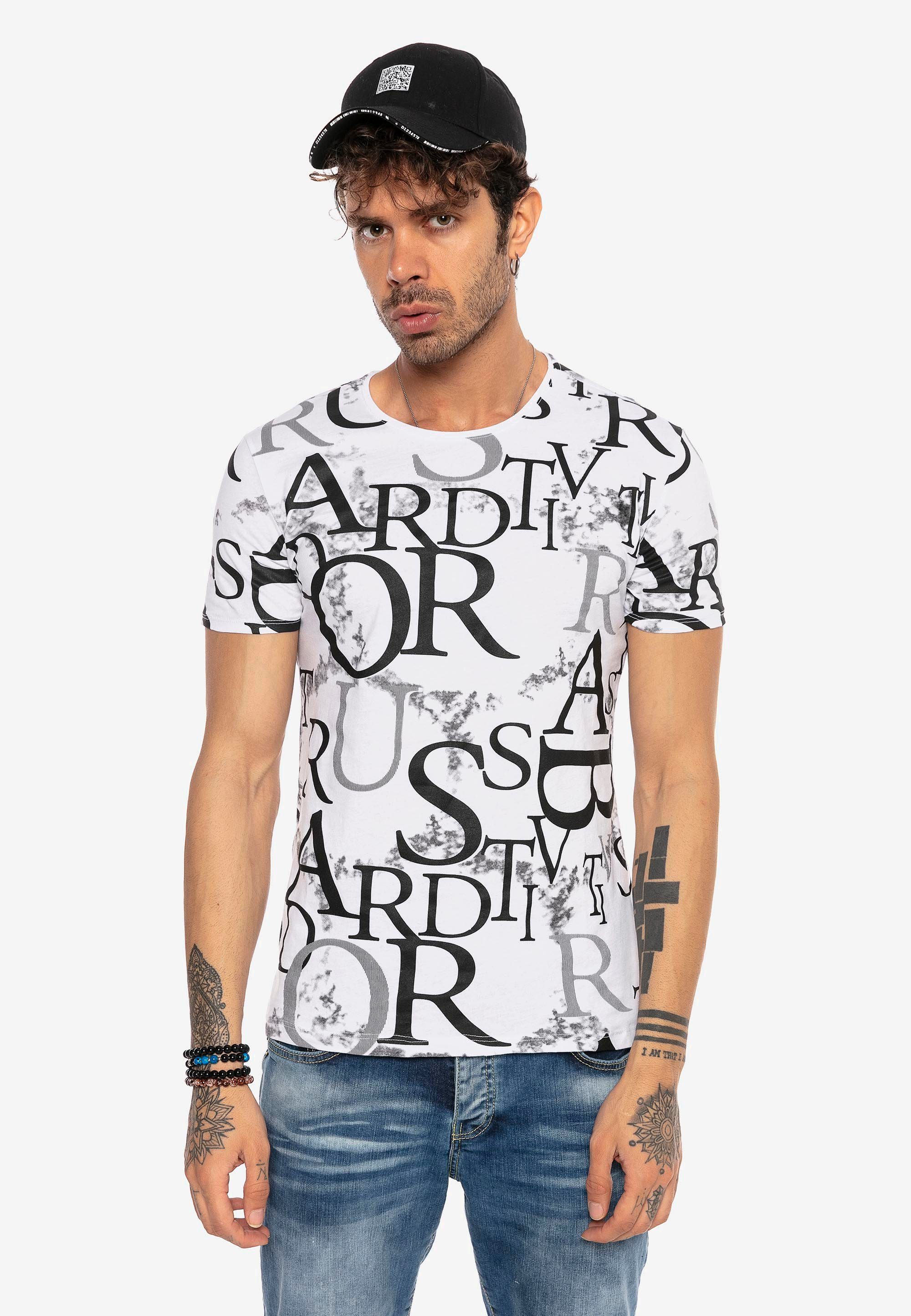 RedBridge T-Shirt Sterling Heights mit ausgefallenem Allover-Print weiß-schwarz