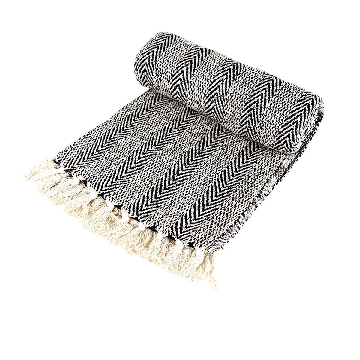 Wohndecke Plaid ca. 125 x 150 cm mit Fransen Tagesdecke im orientalischen Stil, Lesli Living, mit Fransen
