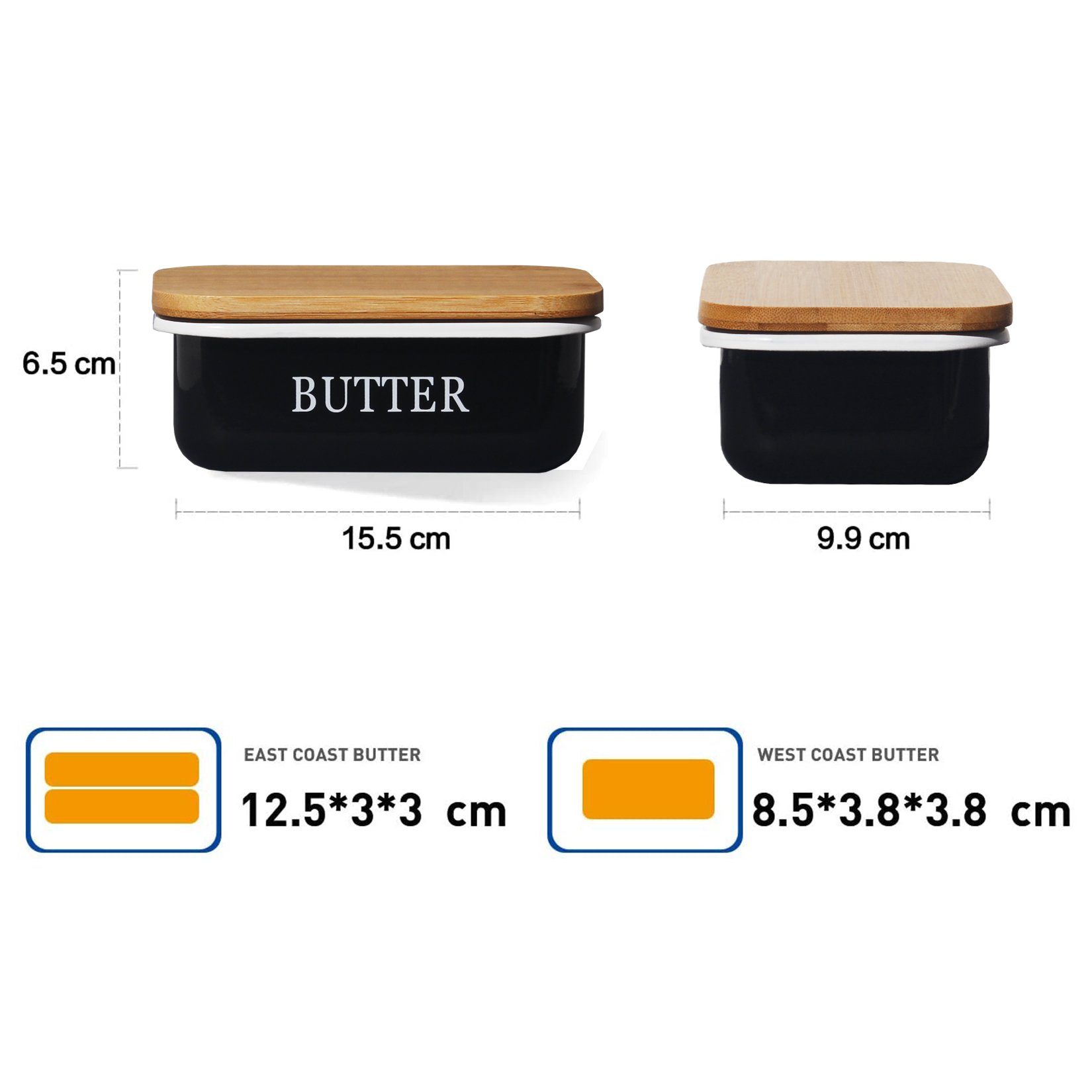 Zedelmaier Butterdose Butterdose,Butterglocke für 250g aus beschichteter Butterdose Metallplatte, Butter,mit x Rand Deckel, Schwarz 1 x rundem Becher, (1 holzdeckel, nachhaltigem HYH001)