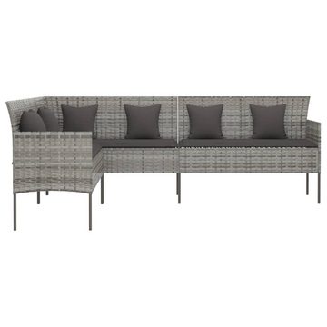 vidaXL Loungesofa Gartensofa in L-Form mit Kissen Grau Poly Rattan, 1 Teile