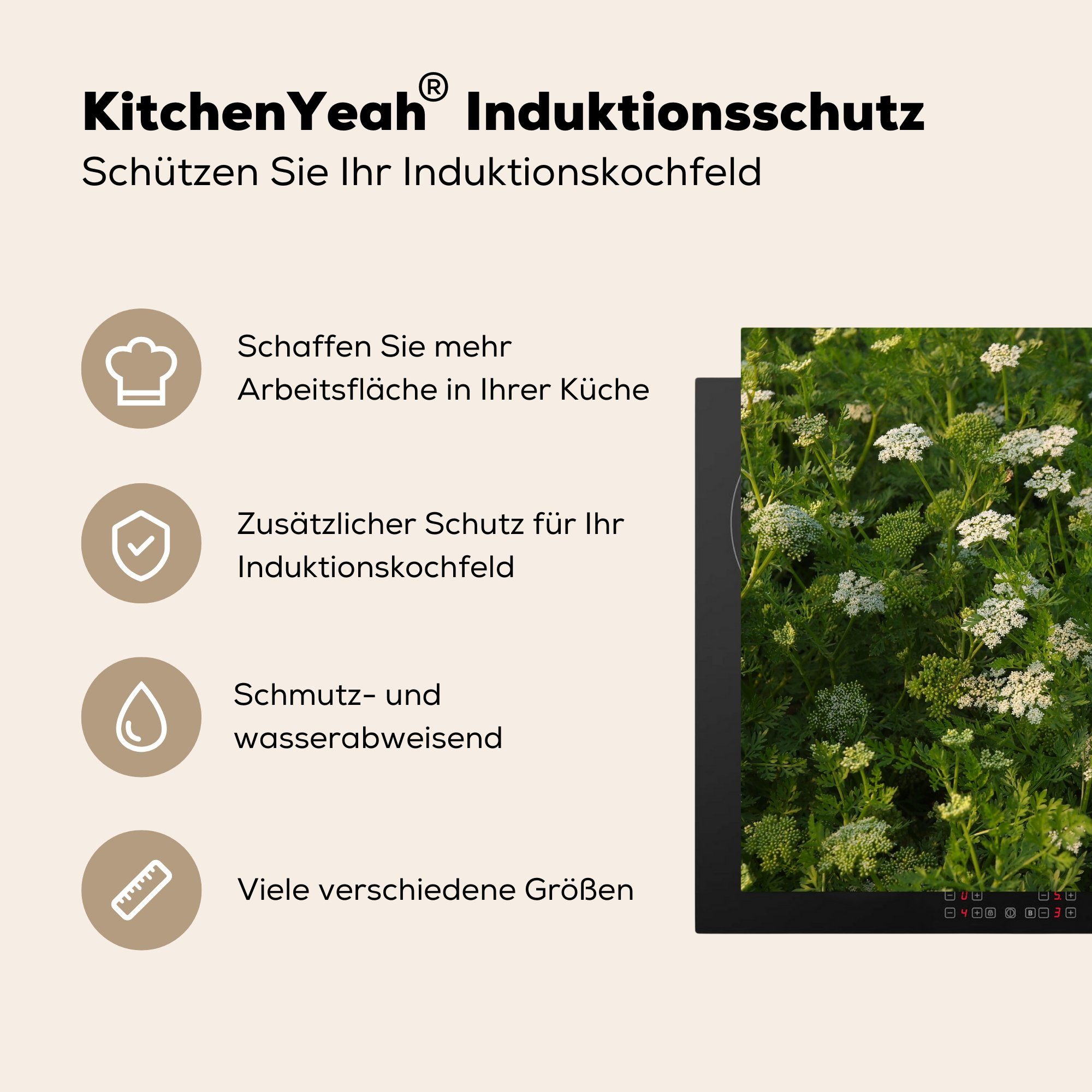 MuchoWow Herdblende-/Abdeckplatte Grüner Biber in Induktionskochfeld Blumenfeld, für Vinyl, 71x52 cm, einem Schutz tlg), die (1 weißen Ceranfeldabdeckung küche