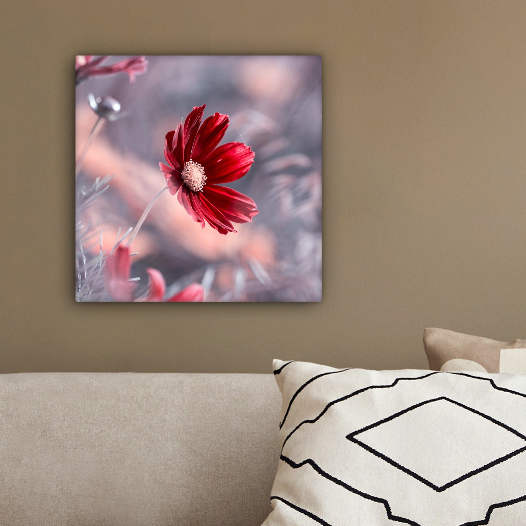 - - Blumen für Schlafzimmer Leinwandbild Leinwand - Bilder Pflanzen, St), (1 Rot Wohnzimmer OneMillionCanvasses® Natur