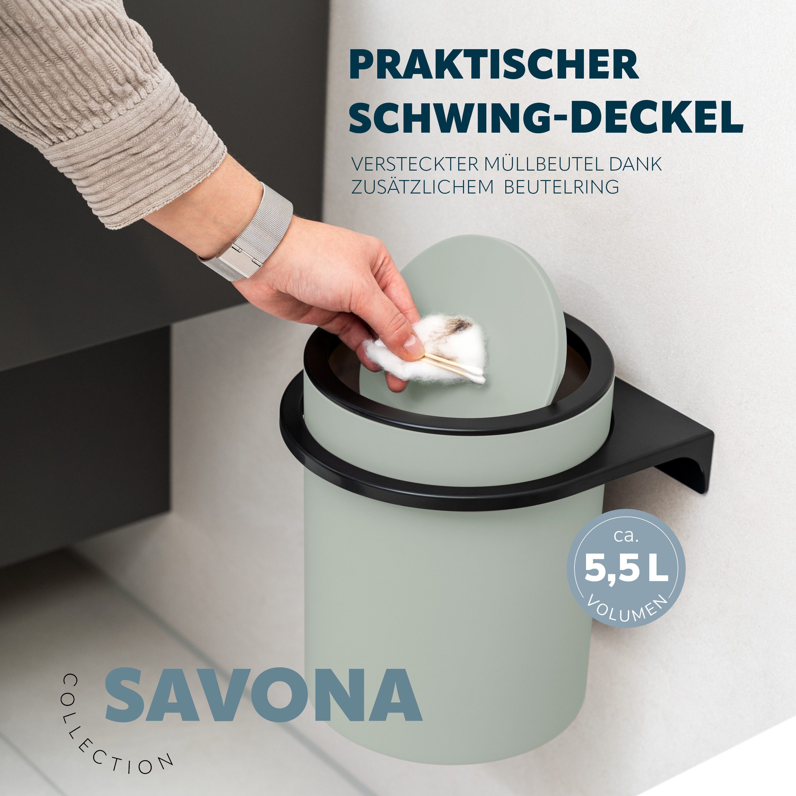 bremermann Kosmetikeimer Badeimer SAVONA inkl. Wandhalterung 5,5 Liter Kunststoff – Bild 5 von 5