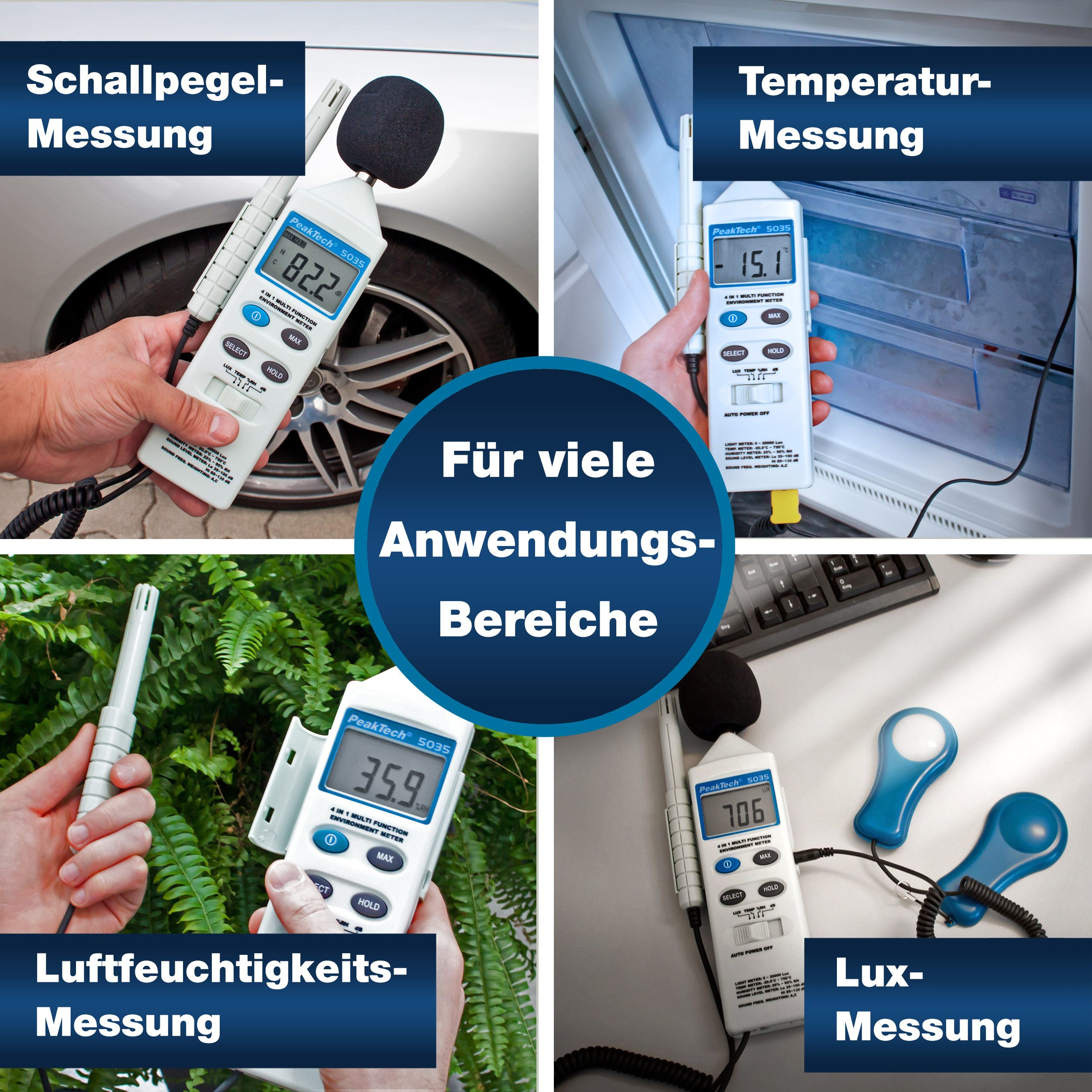 PeakTech Hygrometer 4 in 1 Multifunktions Umweltmessgerät zur Messung