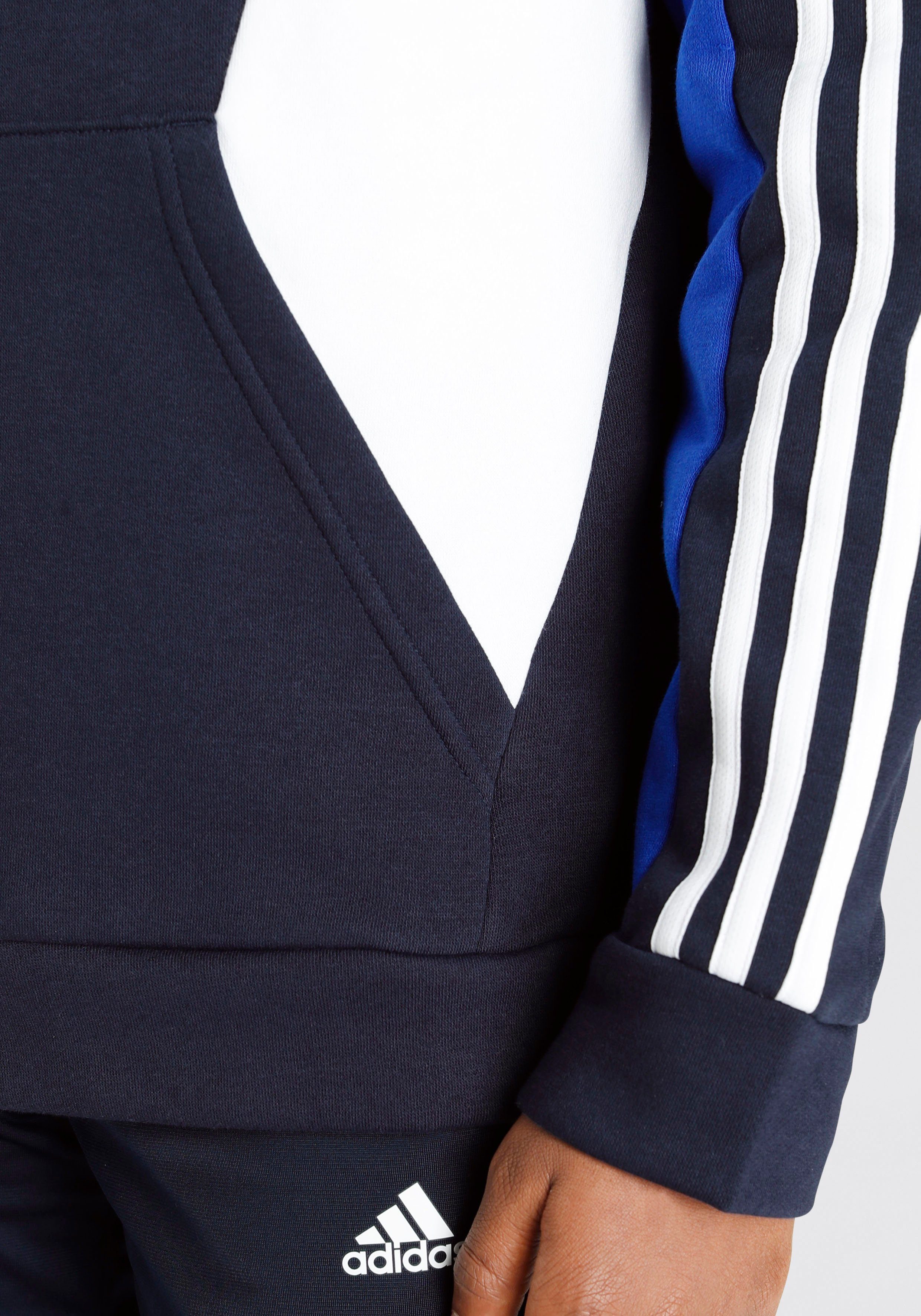 adidas Sportswear Sweatshirt Legend Ink COLORBLOCK Lucid HOODIE Blue / White Semi 3STREIFEN 