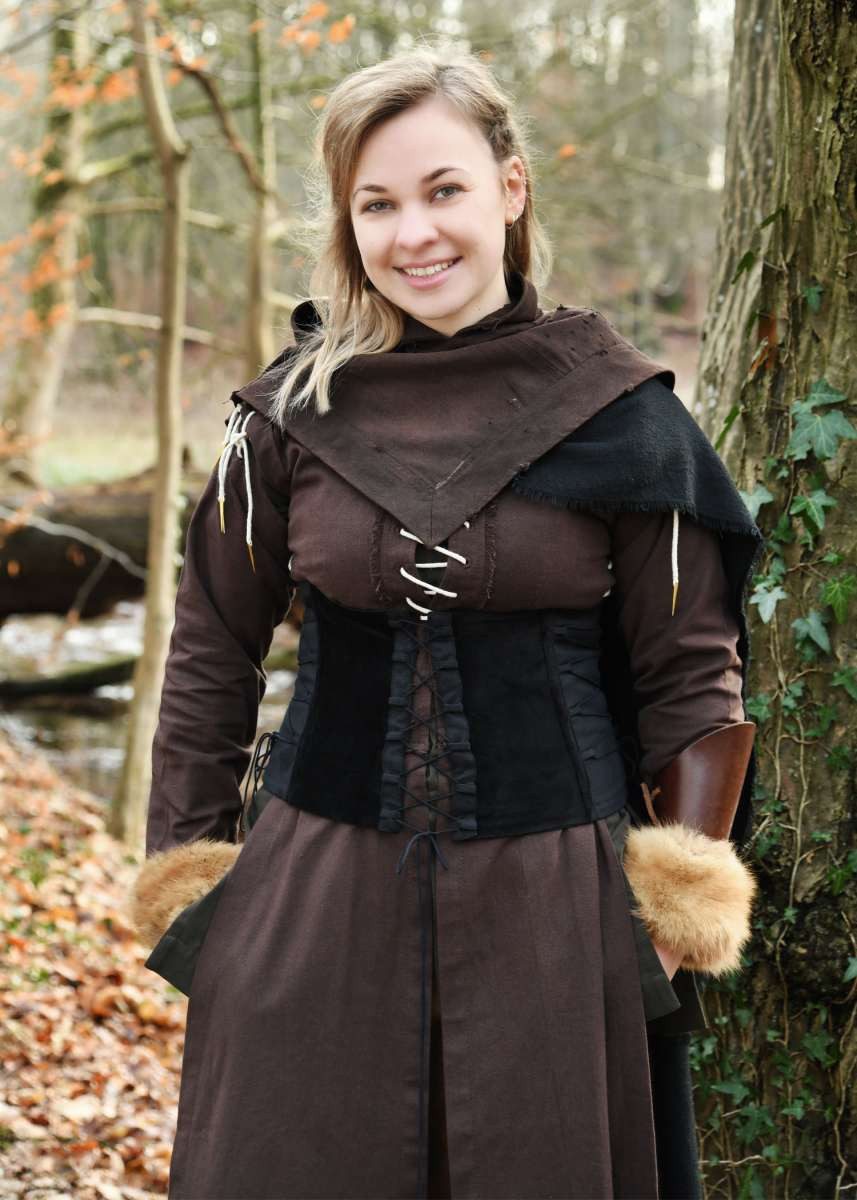 Battle Merchant Burgfräulein-Kostüm Mittelalter Corsage aus Samt schwarz "Anik" L