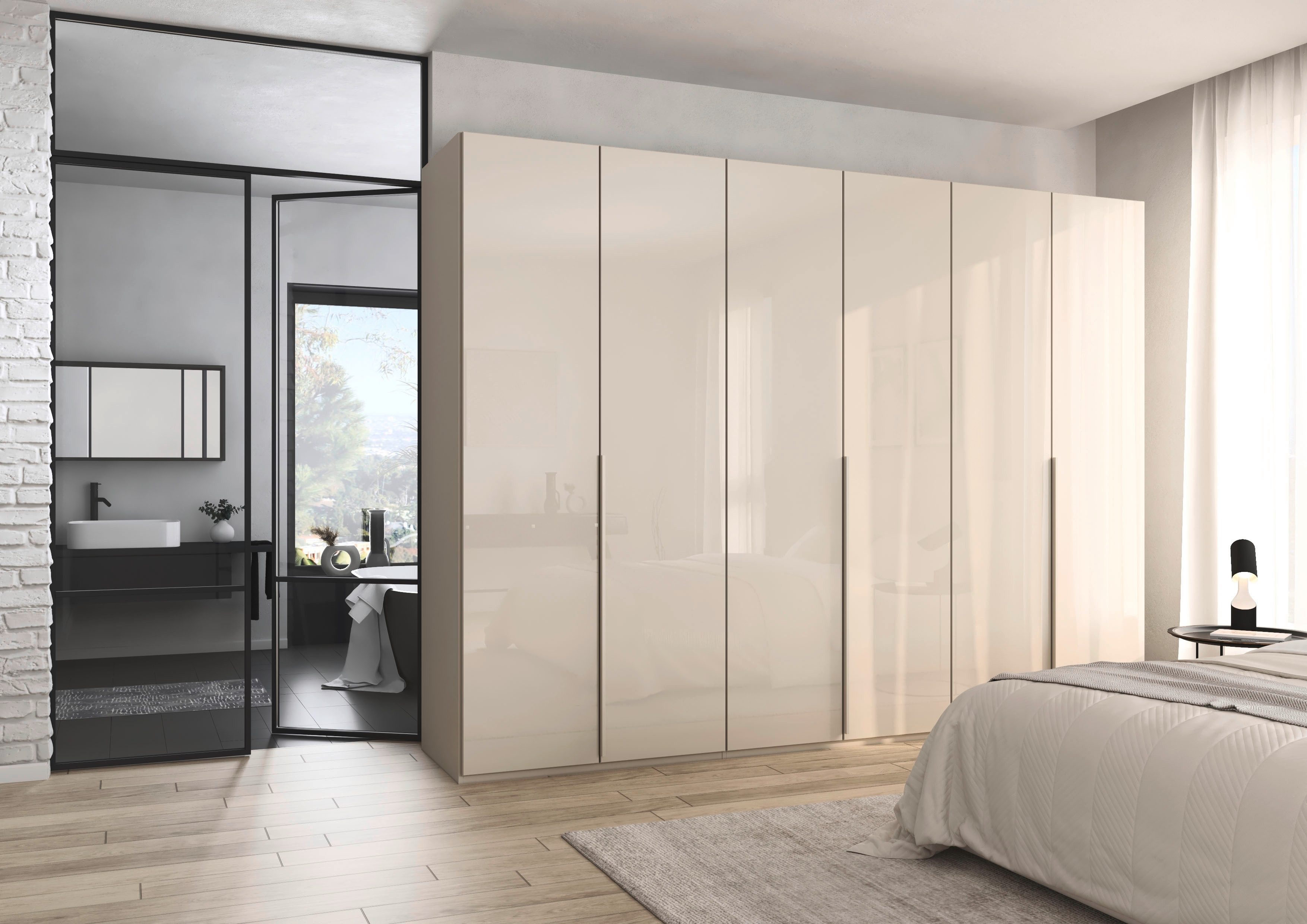 rauch Drehtürenschrank Kleiderschrank Schrank Garderobe Wäscheschrank BESTSELLER MONTCLAR (3 Ausstattungen BASIC/CLASSIC/PREMIUM (SOFT-CLOSE), Breiten 201-400 cm) Front in Glas/Hochglanz/Dekor/Grauspiegel in 5 Breiten MADE IN GERMANY