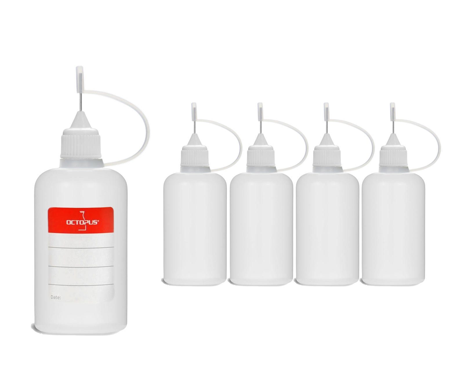 OCTOPUS Kanister 5 Plastikflaschen 50 ml aus LDPE, G14, Tropfverschluss mit Nadelkappe, (5 St)