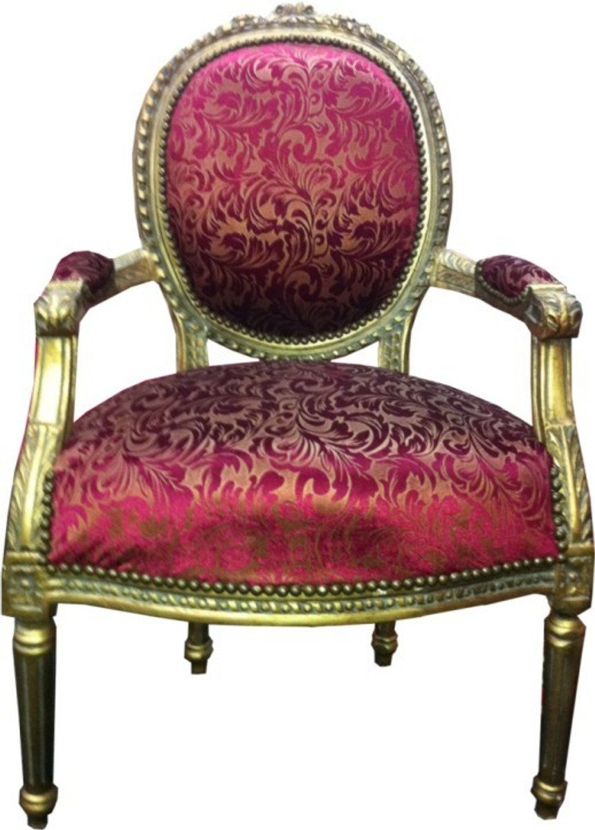 Casa Padrino Besucherstuhl Salon Stuhl Violett Muster / Gold Mod2