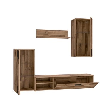 Forte Möbel Mediawand Wohnwand Anbauwand Wohnzimmerschrank CRUNCH Stave Oak Nb.