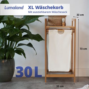 Lumaland Ausziehwäschekorb weiß, mit ausziehbarem Wäschesack, Wasserdicht, 33 x 33 x 73 cm