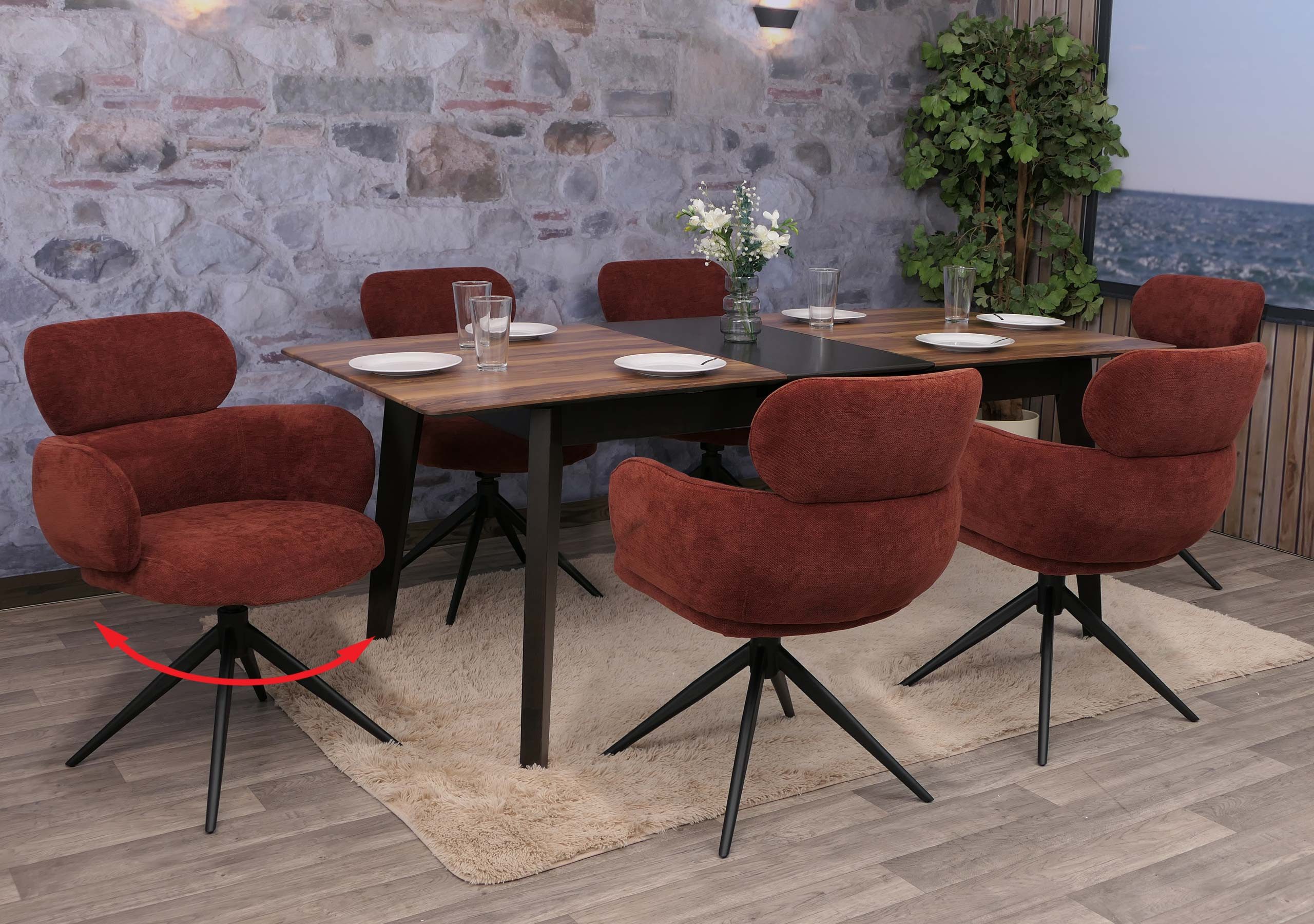 MCW Esszimmerstuhl MCW-O77-6 (Set, 6 St), Um 360° drehbar, Moderner Chenille Stoffbezug, Mit Fußbodenschonern