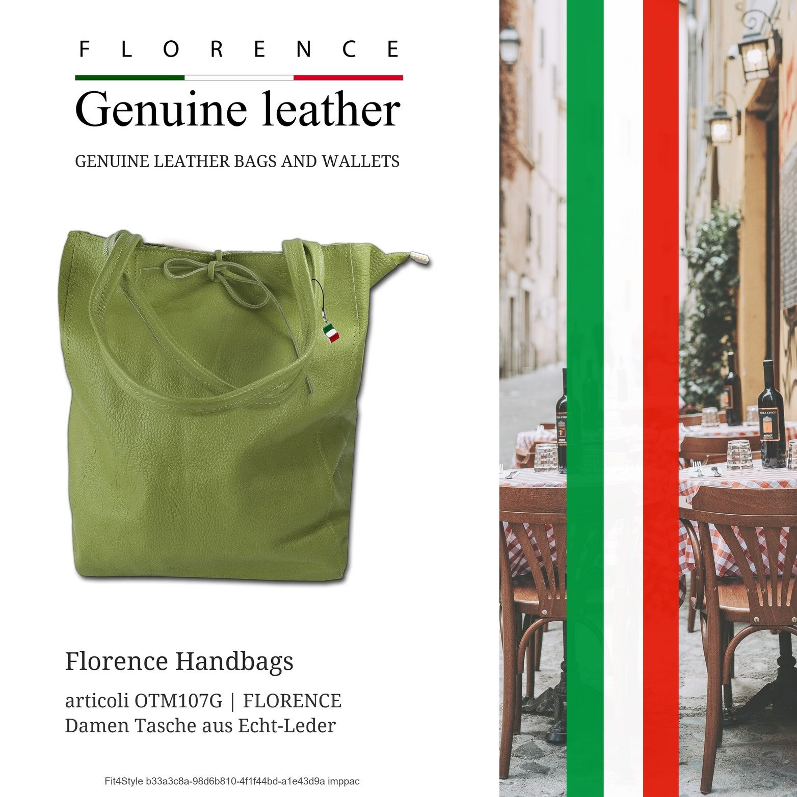 FLORENCE Shopper Florence ital. Shopper Echtleder Damen (Schultertasche, Shopper), Damen Shopper, Schultertasche Leder, olivgrün, Größe ca. 28cm