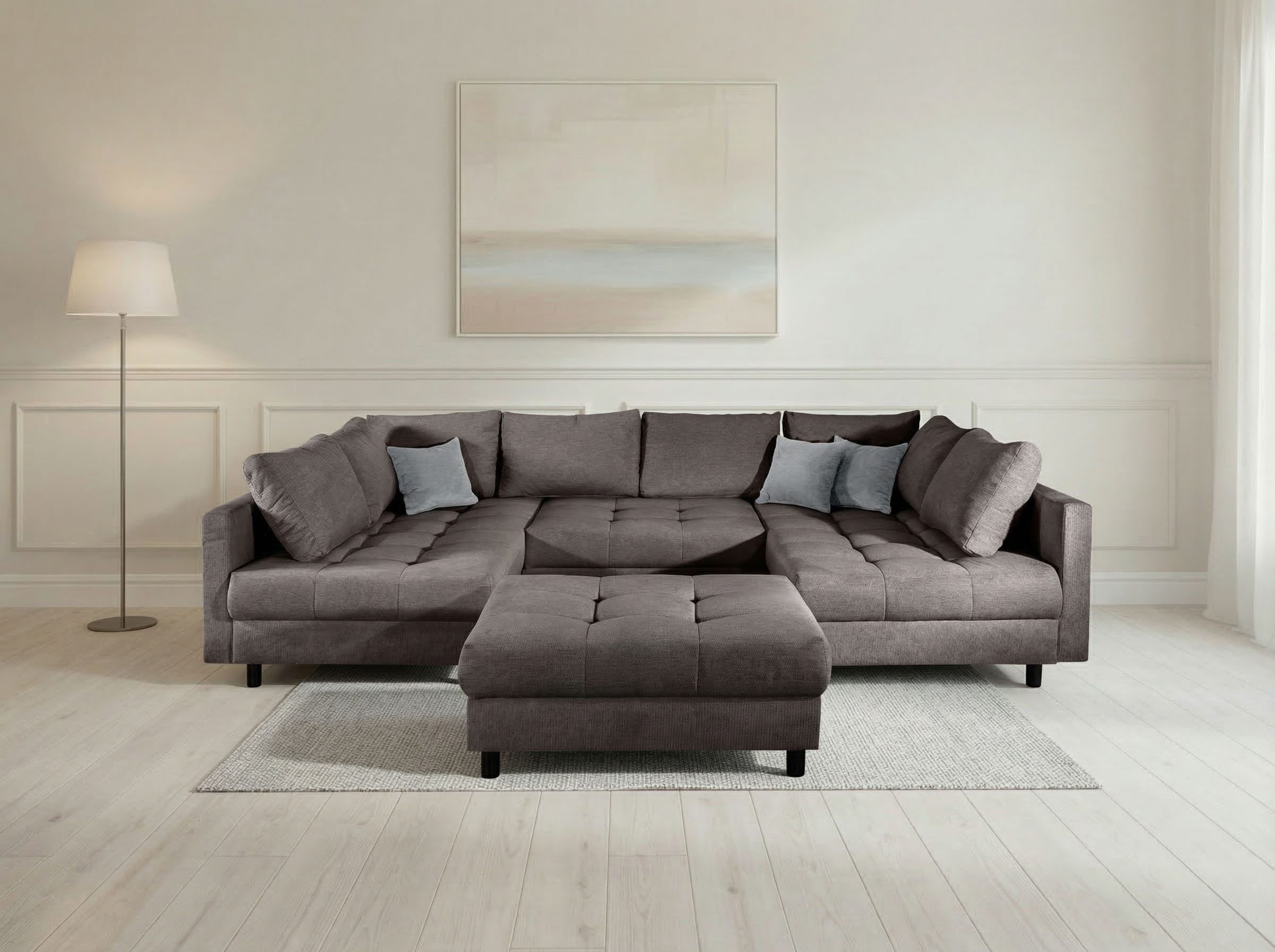 OTTO home Wohnlandschaft Antonia U-Form, B: 298 cm, inkl. Hocker, Federkernpolsterung, extra große Liegefläche, 282x178cm, inkl. 3 Zierkissen