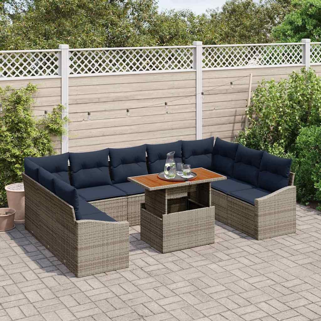 vidaXL Gartenlounge-Set Garten-Sofa-Set mit Speicher 10 pcs Grau Poly Rattan, (10-tlg)