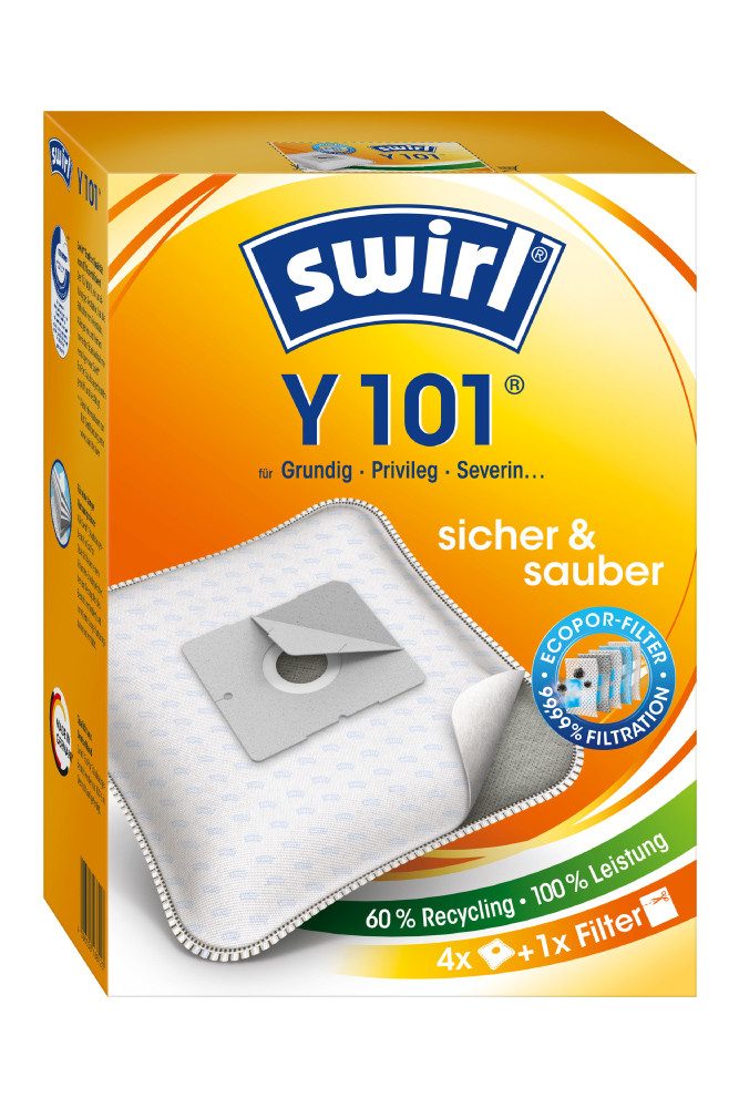 Swirl Staubsaugerbeutel Swirl Y 101 (8 Stück), passend für AEG Dirt Devil Grundig, 8 St., inkl. 2 Filter, MicroPor® Plus-Qualität