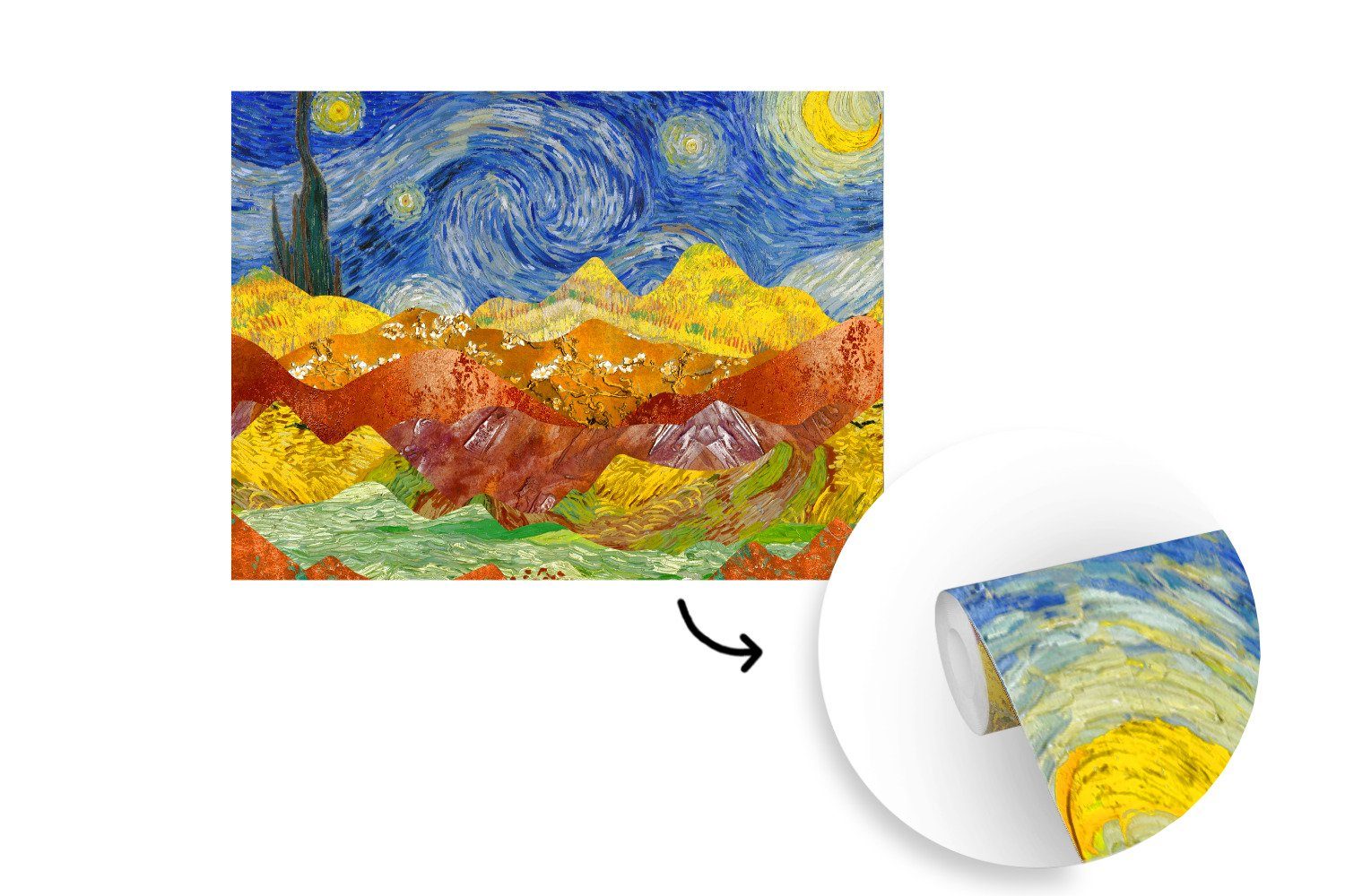 (6 - Kinderzimmer, Meister Alte Malerei, für - Fototapete MuchoWow St), Gogh Vinyl bedruckt, Wallpaper Matt, Van Wohnzimmer, Schlafzimmer, Tapete