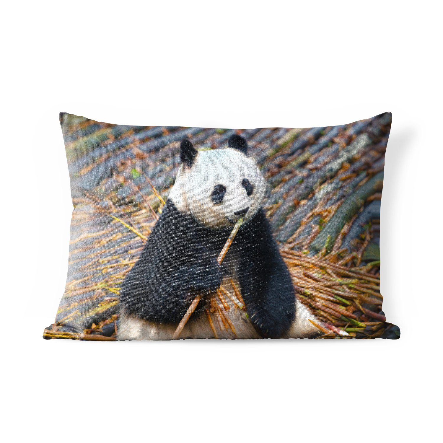 MuchoWow Dekokissen Großer Panda - Bambus - Blätter, Outdoor-Dekorationskissen, Polyester, Dekokissenbezug, Kissenhülle | Dekokissen