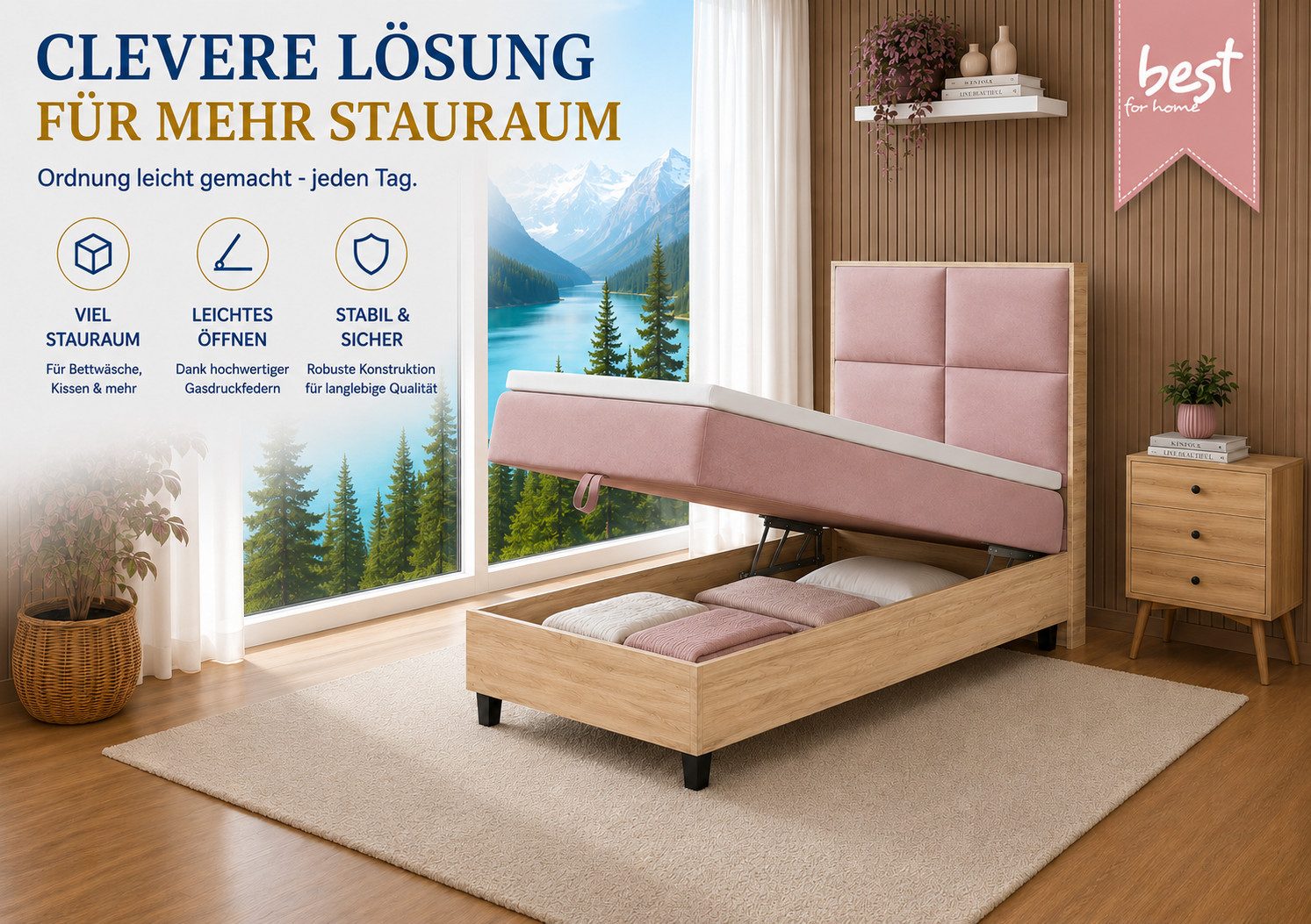 Best for Home Boxspringbett Einzelbett Trinity K-2 Plate Single mit Bettkasten & Topper H3 (Einzelbett, Polsterbett mit gepolstertes Kopfteil, Jugendbett, Kinderbett versch. Größen, 4-St., 70x200 80x200 90x200 100x200 cm), Verschiedene Liefermöglichkeiten, TOP Preis-Leistungs-Verhältnis