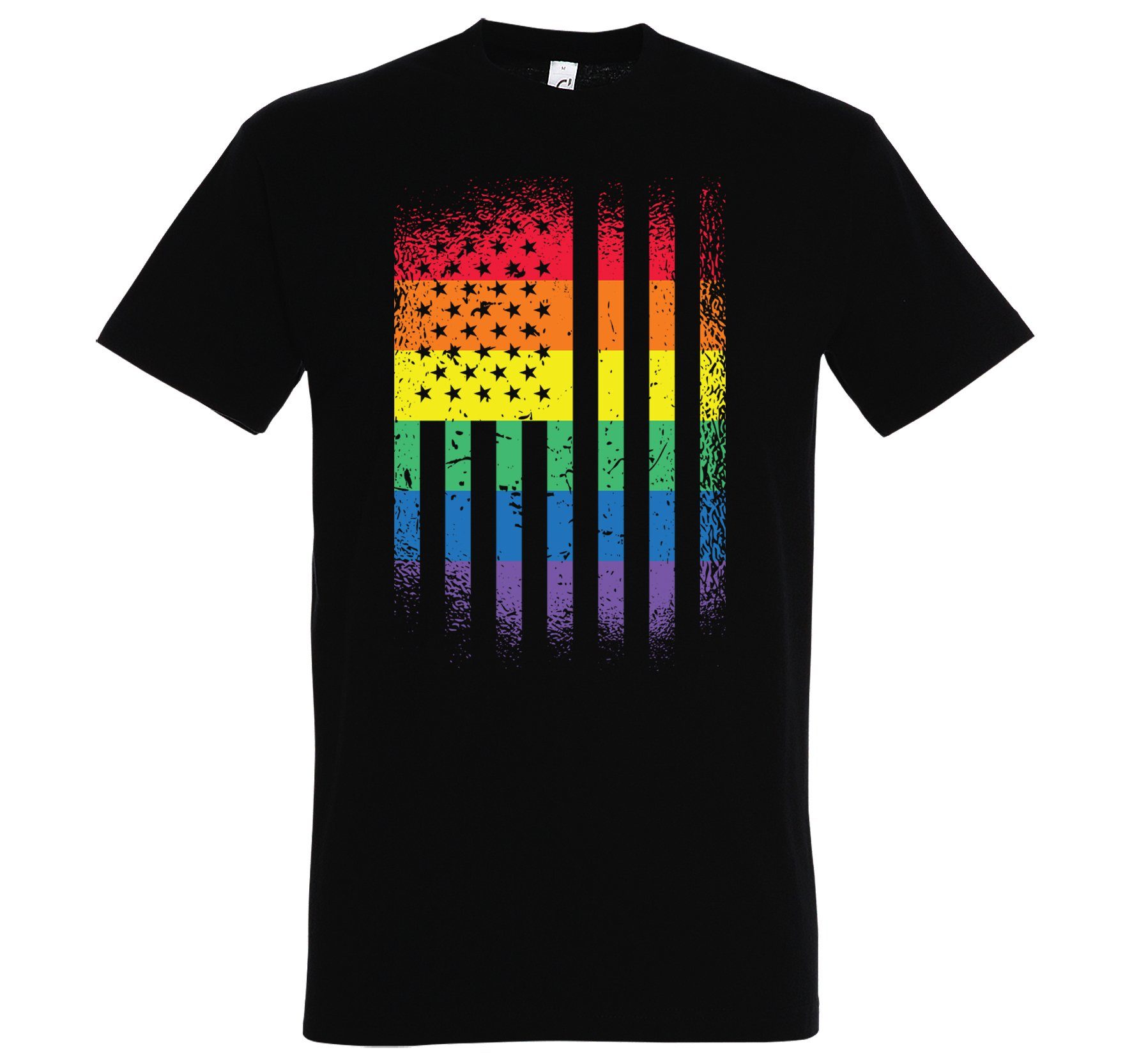 mit Schwarz Herren Flagge Designz Youth Pride Shirt Frontdruck Amerika T-Shirt Trendigem
