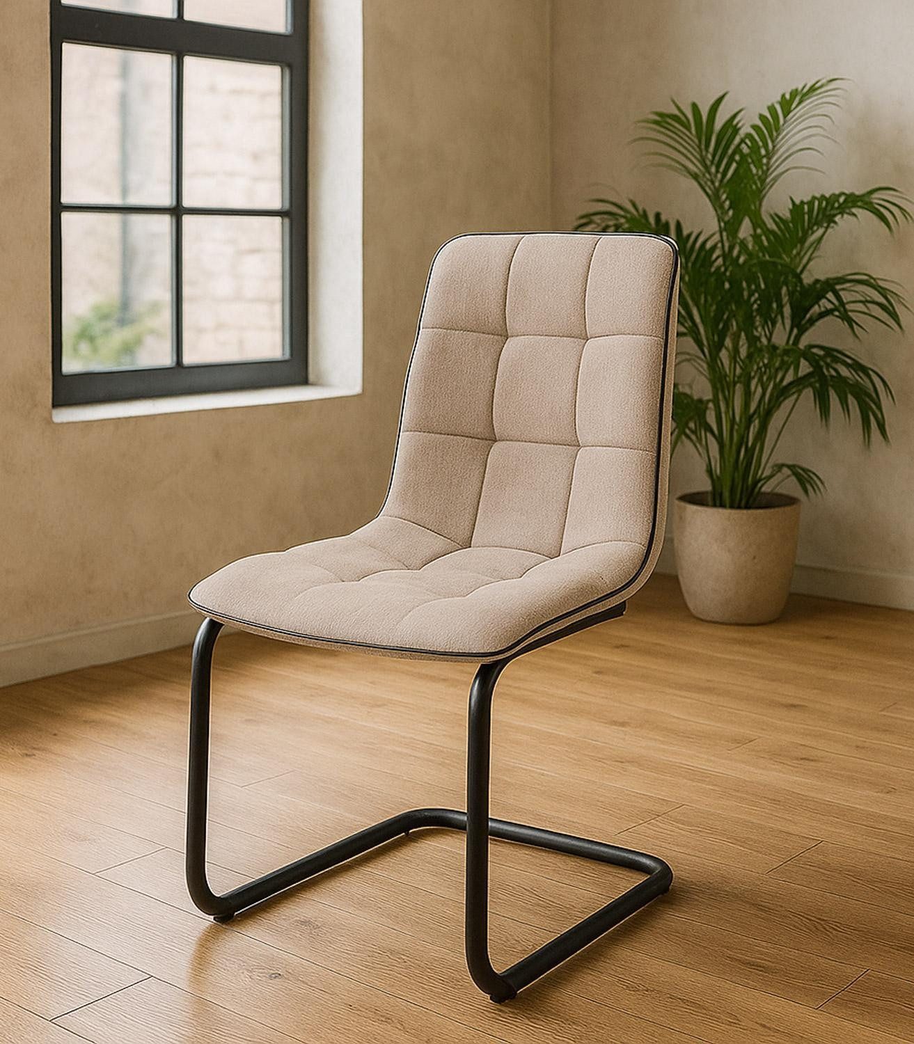 Home4You Freischwinger Schwingstuhl, Braun, Schwarz, Webstoff, Metall, (1 St), mit Keder