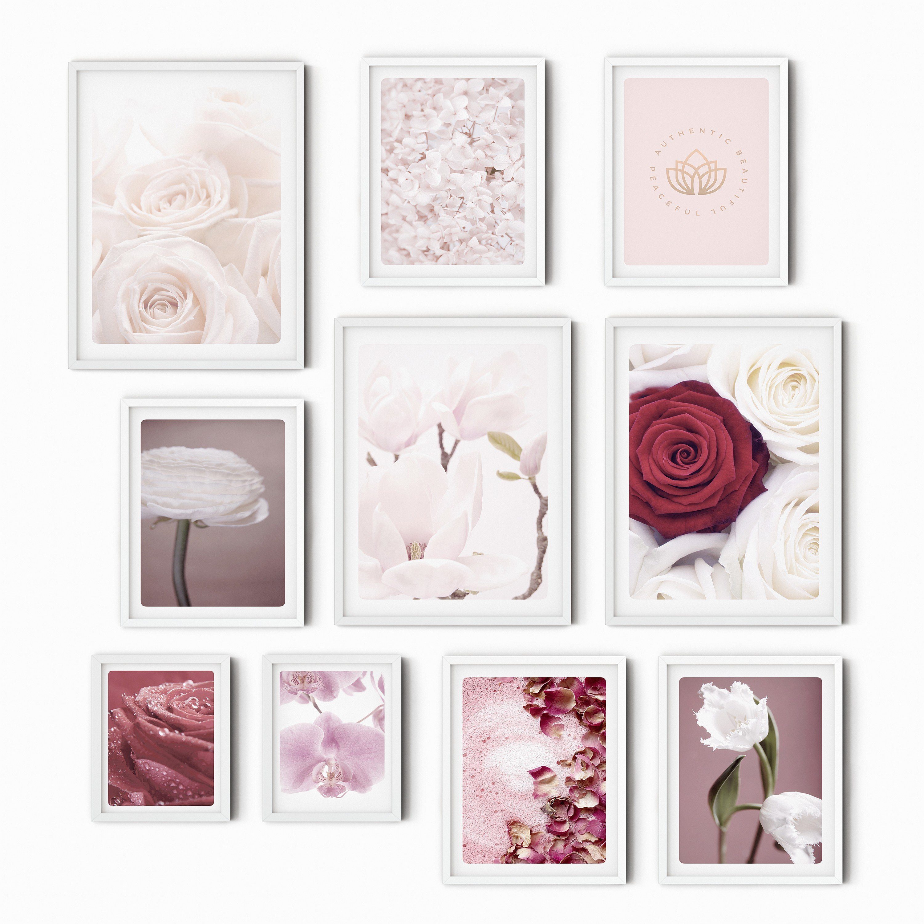 murimage® Poster murimage® Premium Poster Set OHNE Bilderrahmen 10 Poster (3x DINA3, 5x DINA4, 2x DINA5) Rosa Pink Liebe Blumen Romantik Wedding »Rose«