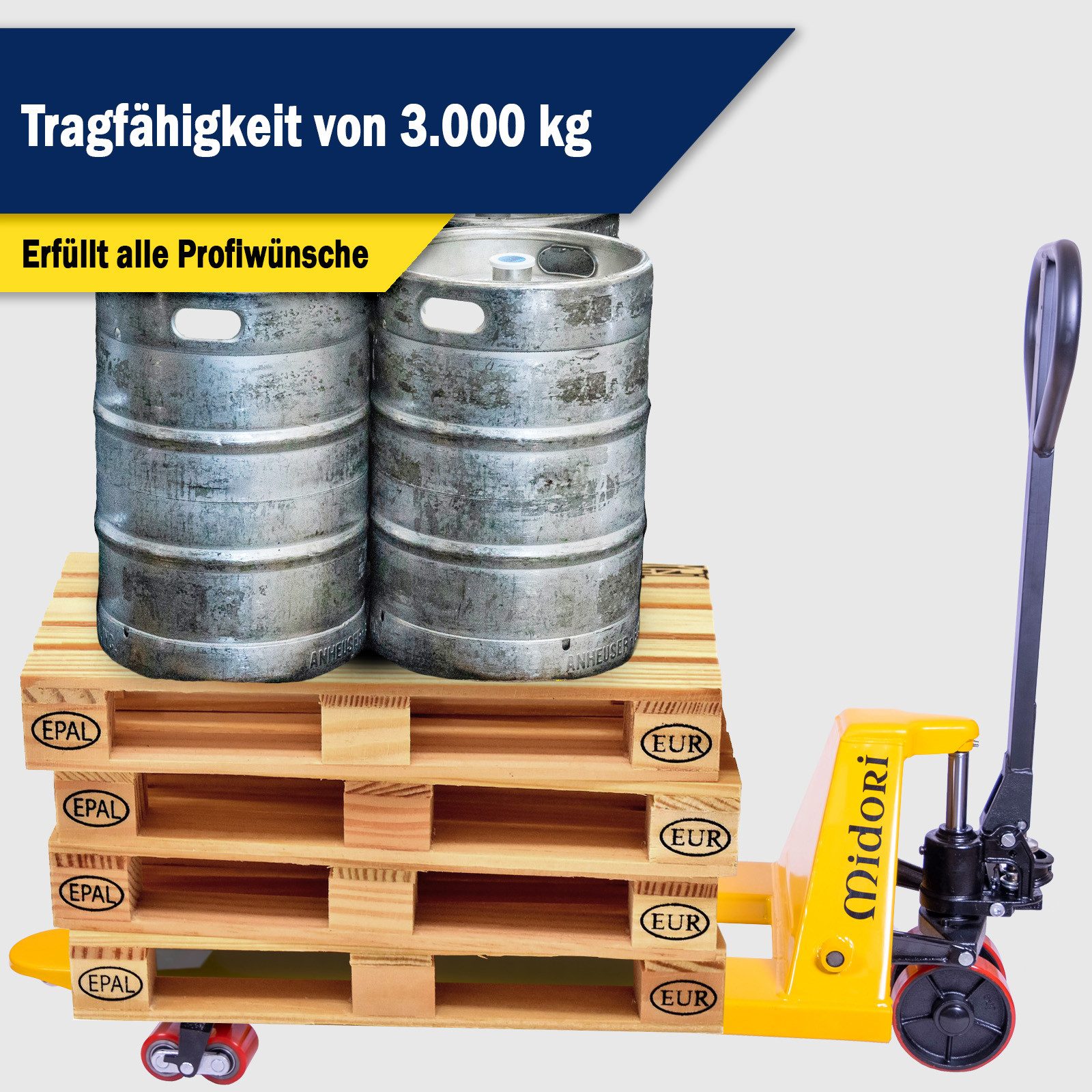 Midori Hubwagen, (1 St), Handhubwagen Hubwagen 3000kg Hublast Gabelhubwagen Palettenwagen