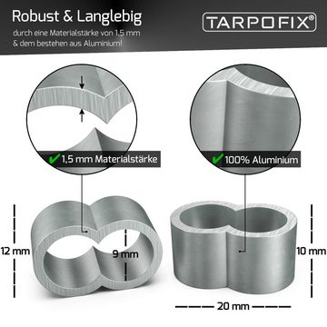 Tarpofix® Schutzplane Würgeklemmen Quetschhülsen für Expanderseil 8mm (10-St), vorgeformte Presshülsen für Spanngummis & Planenseil - nichtrostende Seilklemmen Pressklemmen aus 100% Alu