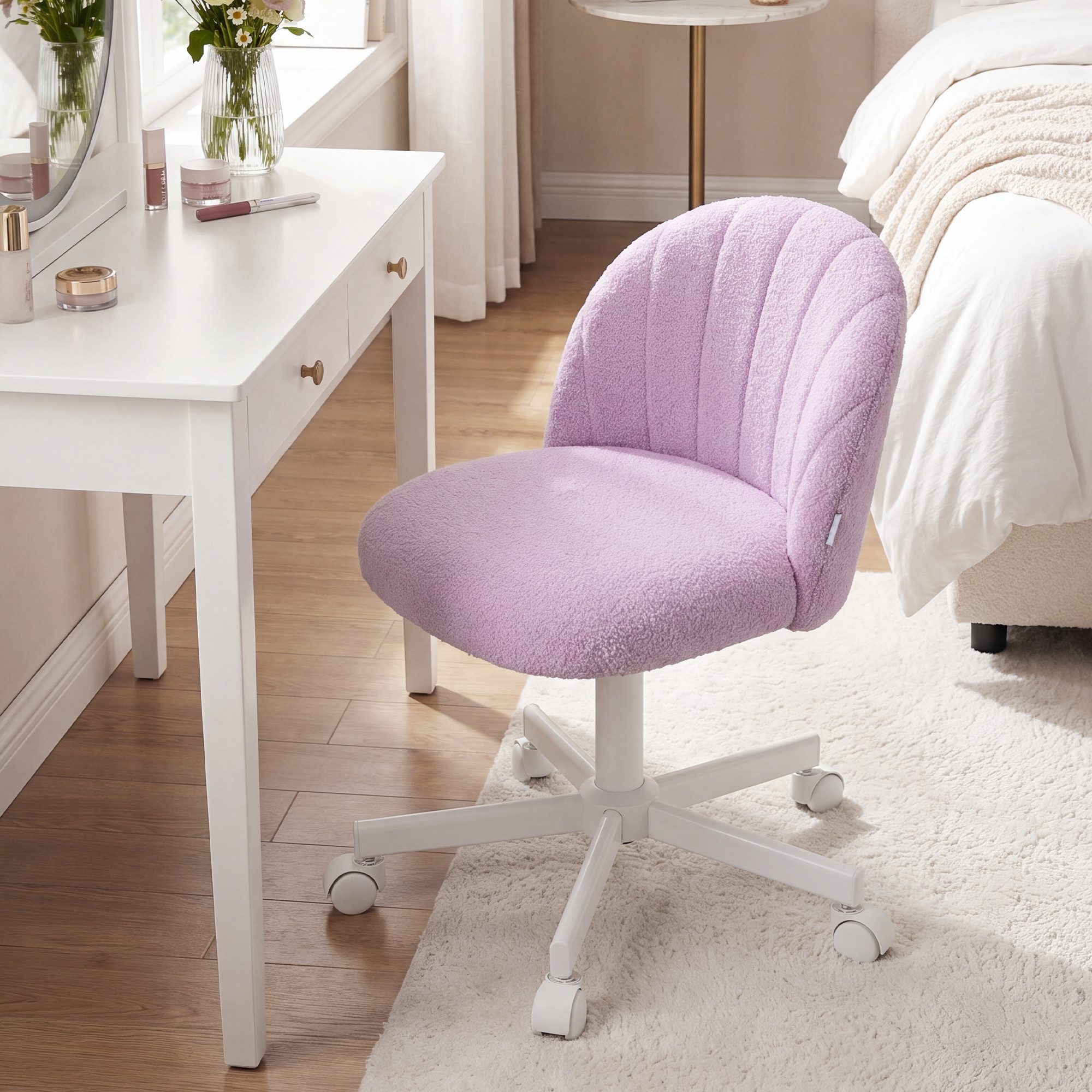 SONGMICS Bürostuhl Homeoffice-Stuhl, Schminkstuhl aus Fleece, Schreibtischstuhl, Schaumstoffpolsterung, höhenverstellbar, für Arbeitszimmer