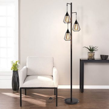 Nettlife LED Stehlampe Wohnzimmer Stehleuchte Schwarz Vintage E27 Industrial 163CM Metall, mit Fußschalter, LED wechselbar, für SchlafzimmerArbeitszimmer Büro Sessel