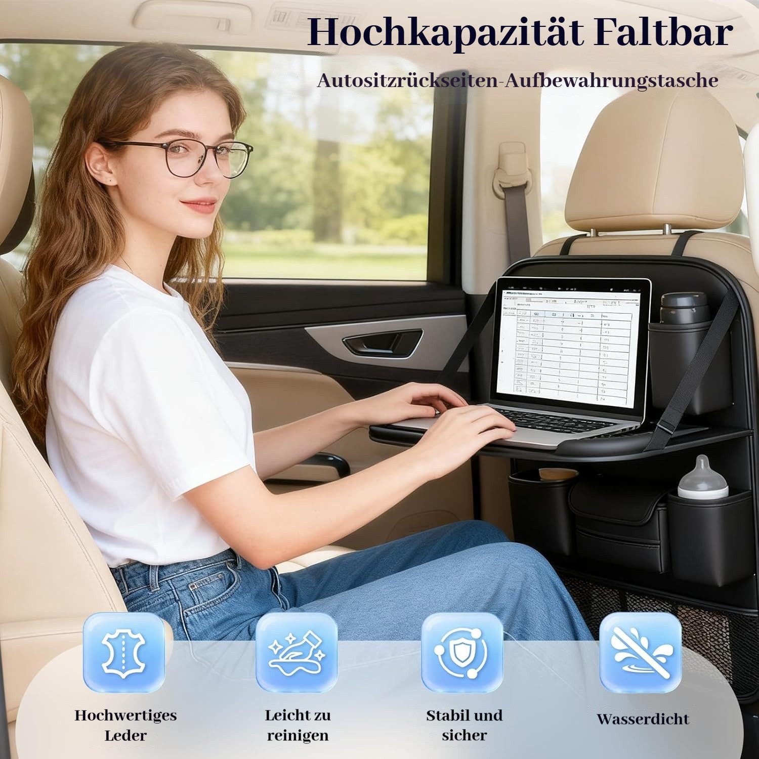 BlingBin Auto-Rückenlehnentasche Auto Tisch Kinder Rücksitz mit Faltbarem Tisch & Tablet-Halterung (1er Set, 1-tlg., 45 x 63,5cm), Auto Organizer Kinder,Kinders – Bild 2 von 5