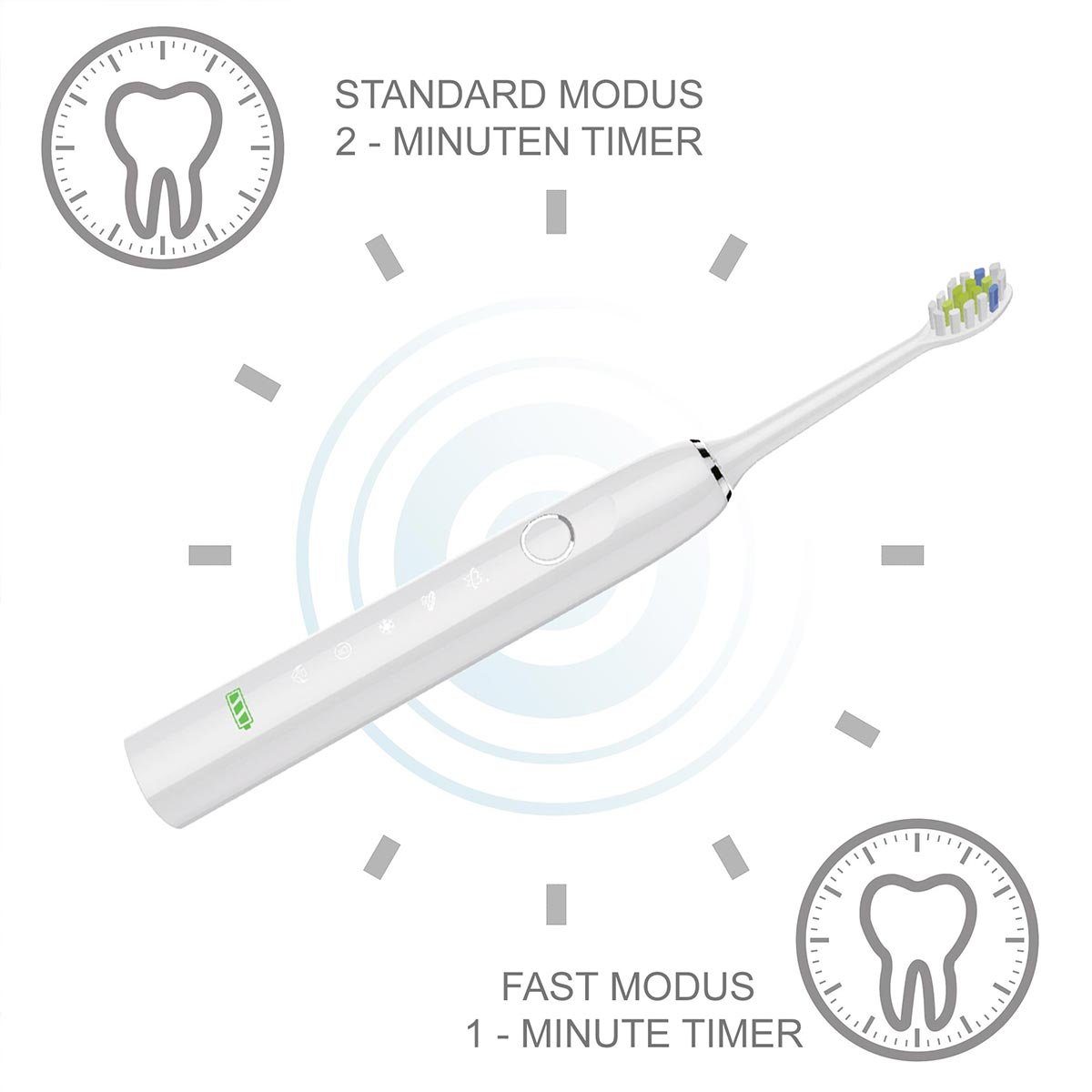 @tec Elektrische Zahnbürste Schallzahnbürste ultraleicht 5 Reinigungsmodi 38.000 Schwingungen/min, Aufsteckbürsten: 3 St., Bis zu 100 Tage Akkulaufzeit, IPX7, USB, Wiederaufladbar