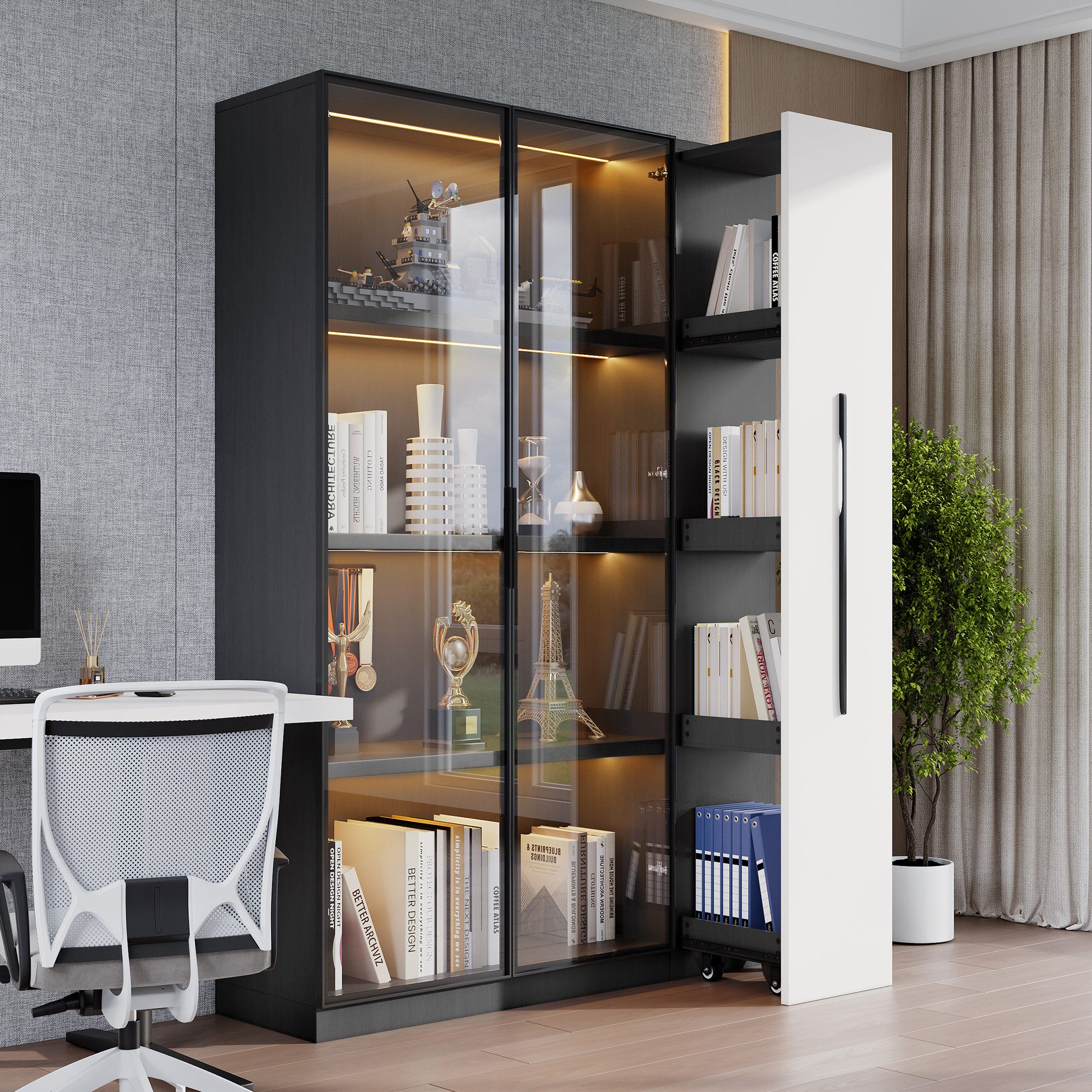 STILVORA Vitrine Vitrine mit LED&Glastür,Seitenauszug,Rollschrank,Aluminium günstig online kaufen