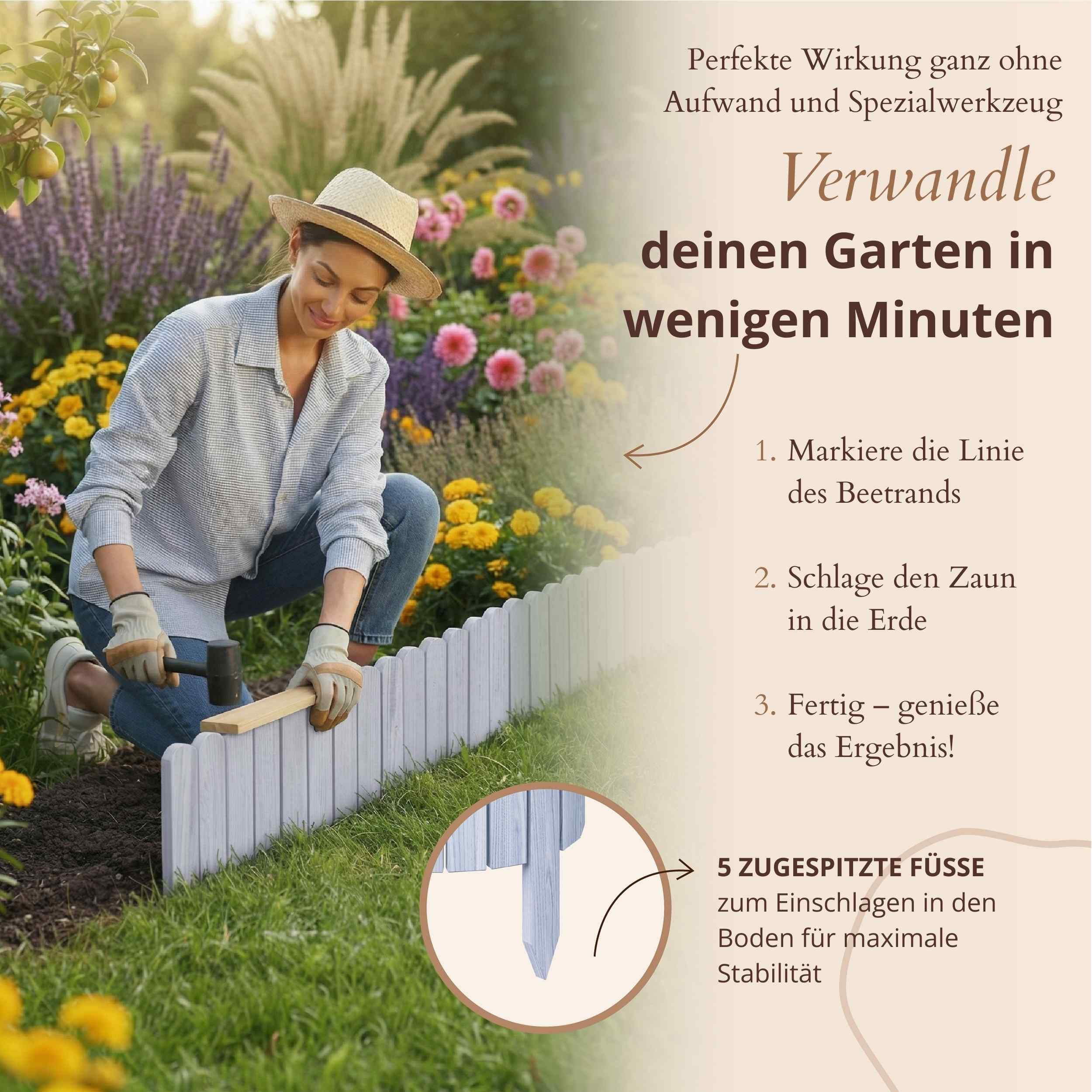 Floranica Beetbegrenzung Beeteinfassung Beetumrandung Rasenkante Umrandung Flexibler Rollborder, LxH: 200x10 cm, 1 Stk., Silber, für Garten, Rindenmulch, Blumen – Bild 5 von 5