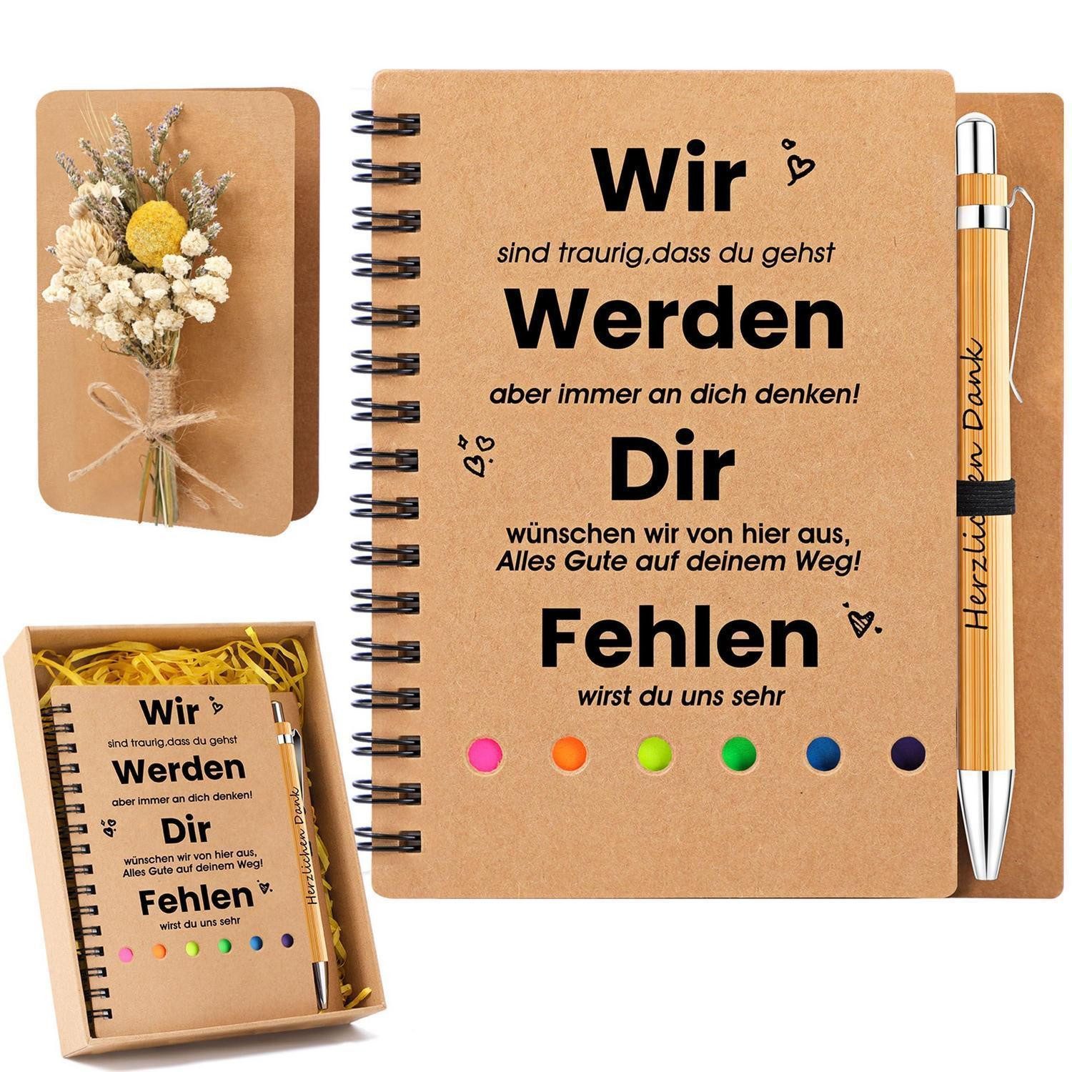 LuxusKollektion Notizbuch Geschenkset Abschied Kollege Notizbuch Trockenblumen