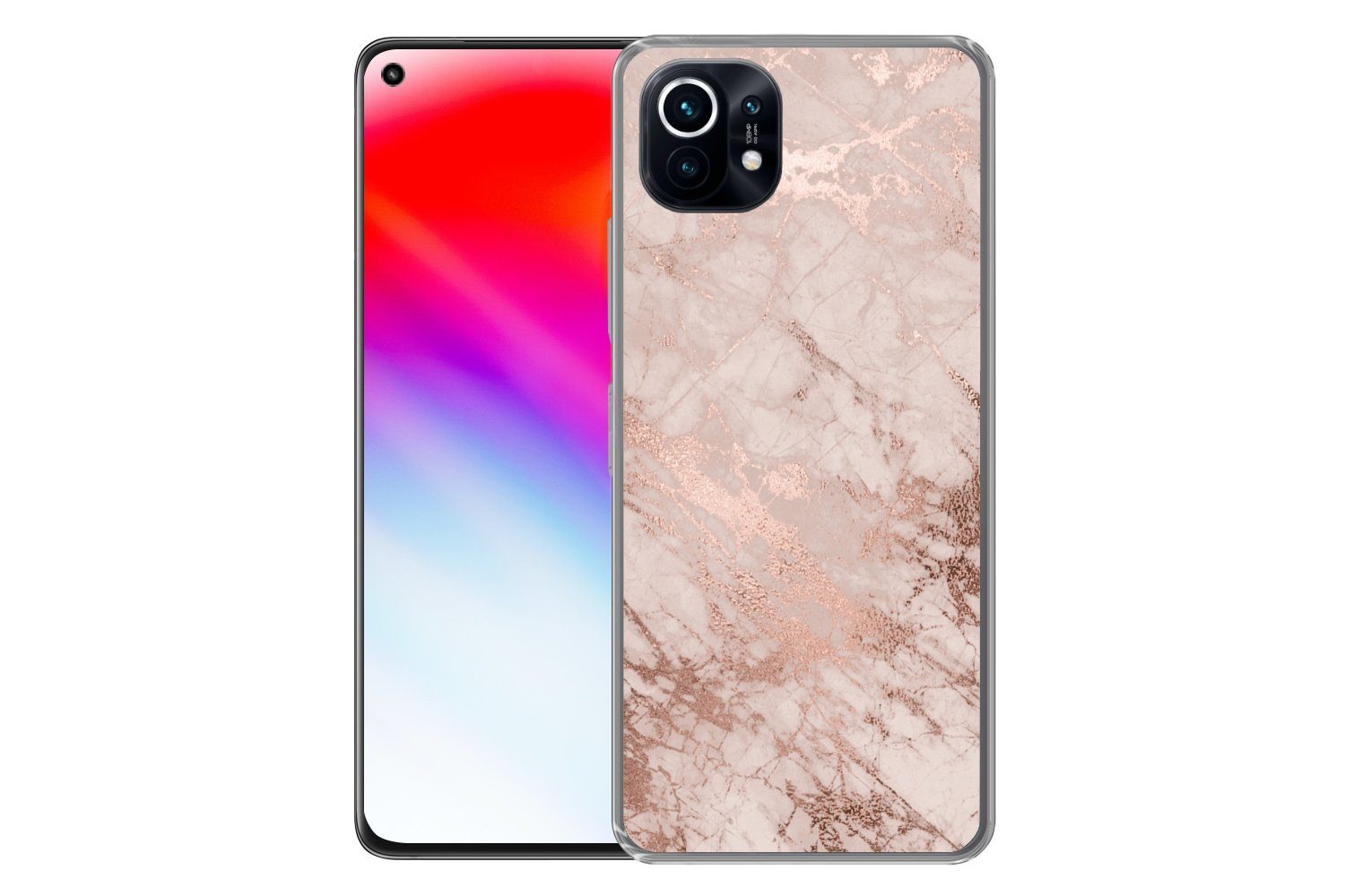 MuchoWow Handyhülle für Xiaomi Mi 11 Marmor - Rosa - Luxus - Marmoroptik - Glitzer - Desig, Phone Case, Silikon, Schutzhülle Dünn