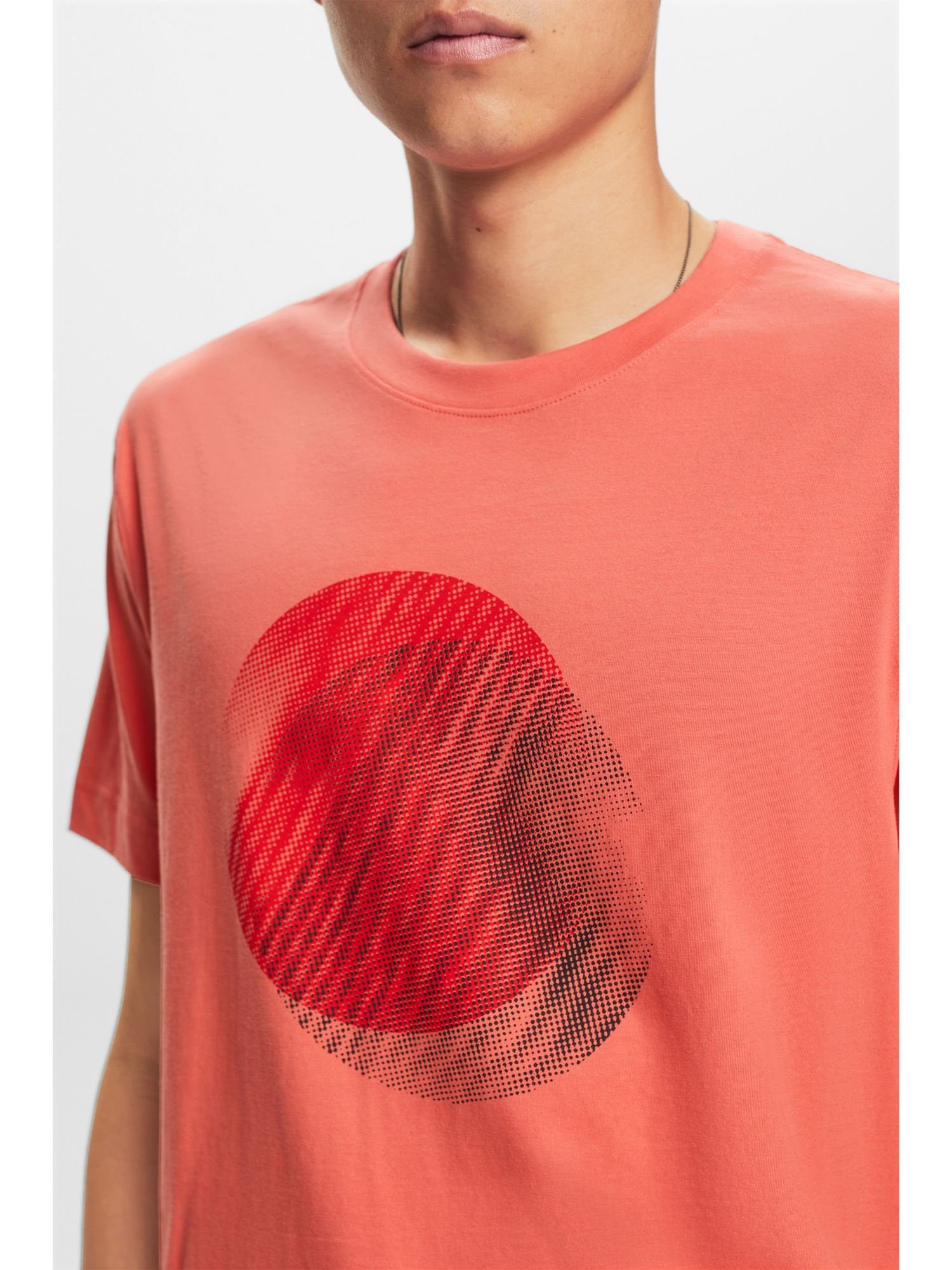 T-Shirt 100 % T-Shirt mit (1-tlg) CORAL Print Baumwolle RED vorne, Esprit