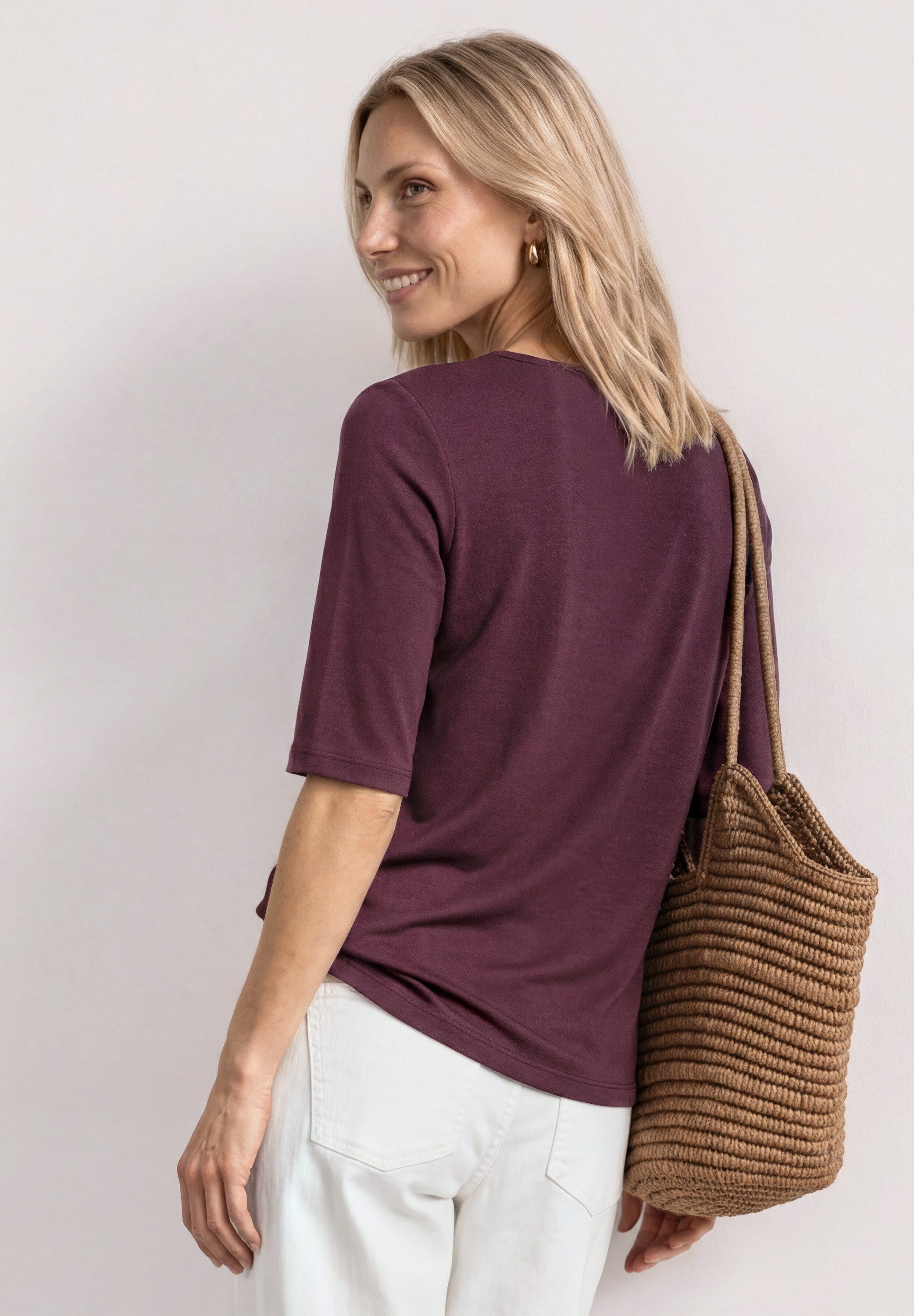 STREET ONE Kurzarmshirt Sommershirt mit Rundhals - Unifarbe