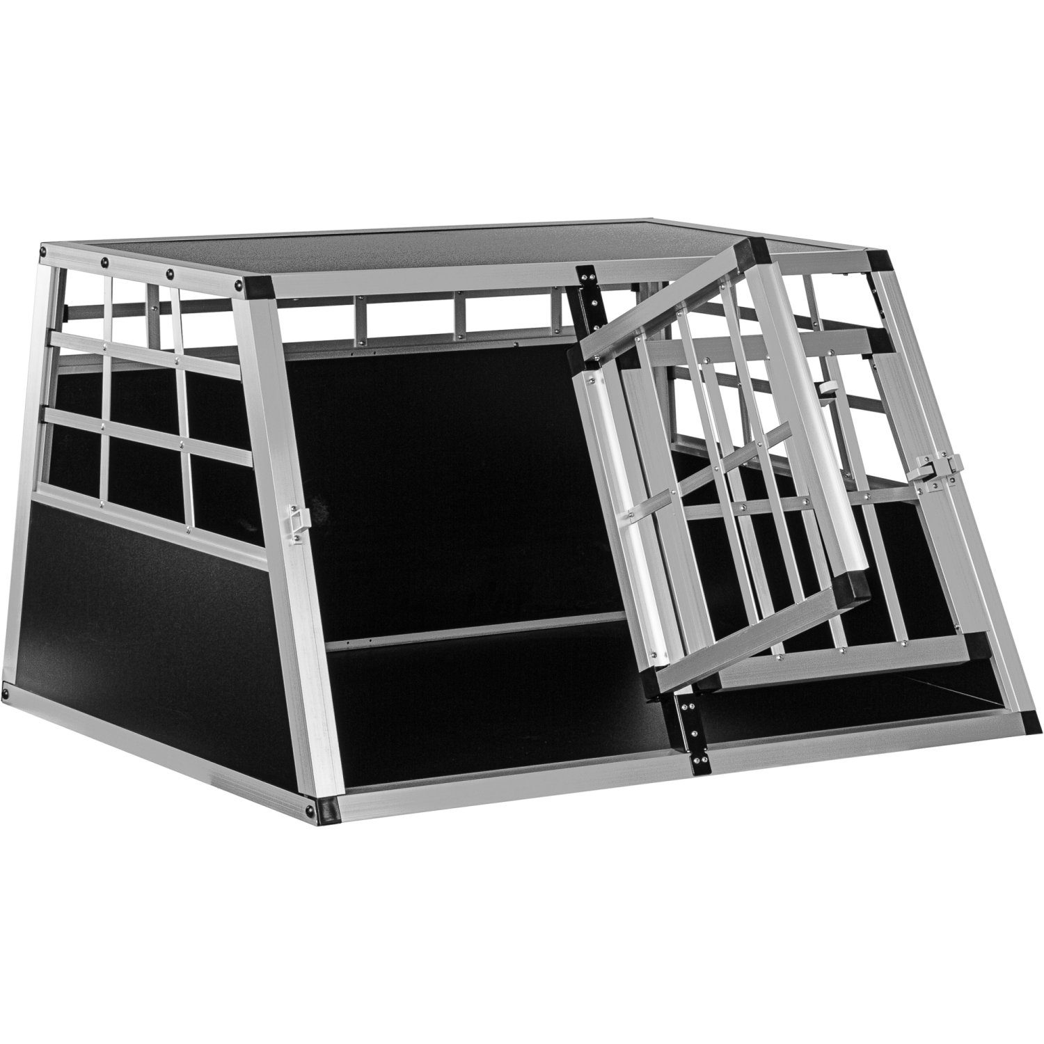 PETSTUFF Tiertransportbox Aluminium Hundetransportbox Hundebox Reisebox, Autobox, schräge Frontseite und gerade Rückwand, verschiedene Größen