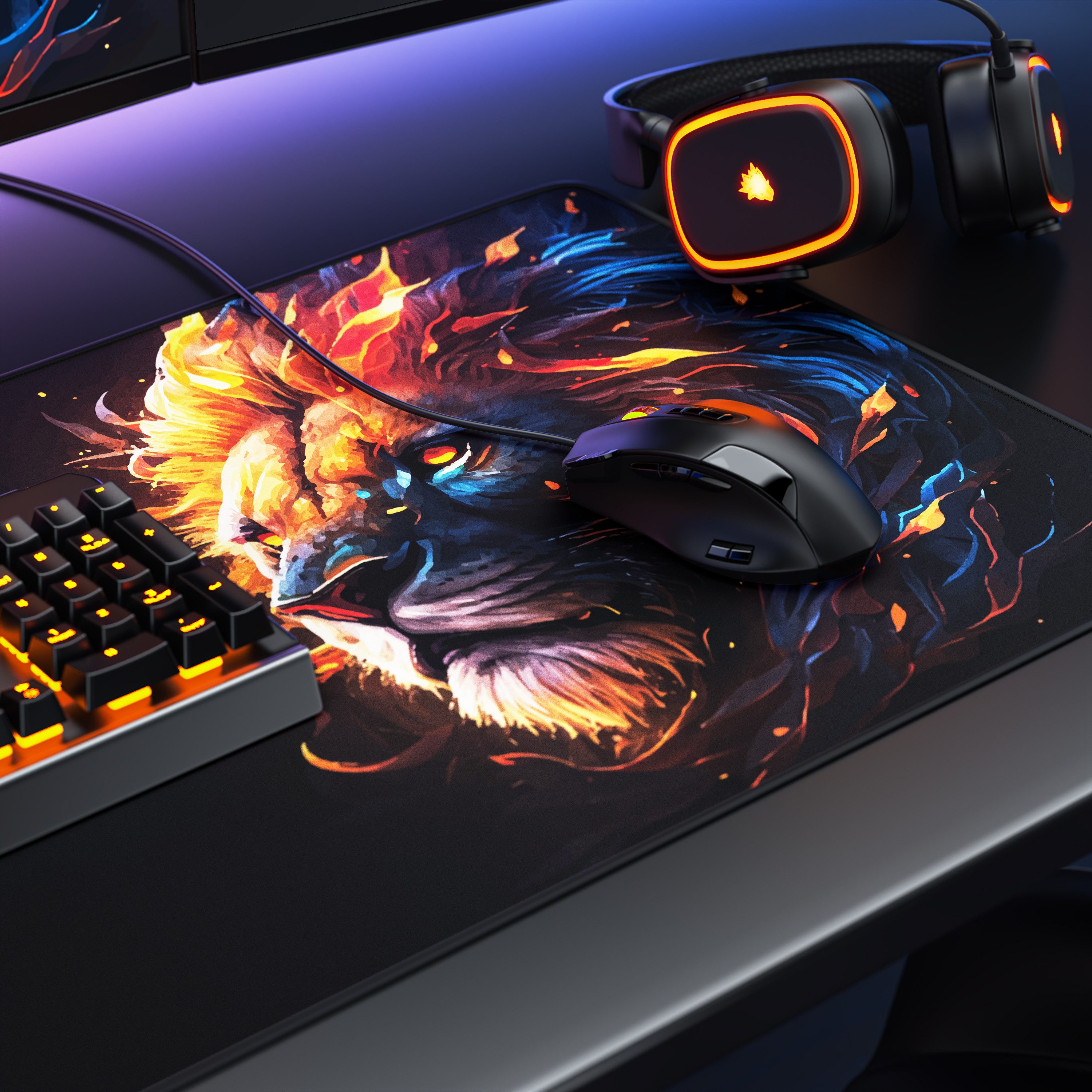Titanwolf Gaming Mauspad XXL Speed Mousepad 900 x 400 x 3 mm, Schreibtischauflage, abwaschbar (1-St), rutschfeste Rückseite, Geschwindigkeit & Präzision, Fire L – Bild 4 von 5