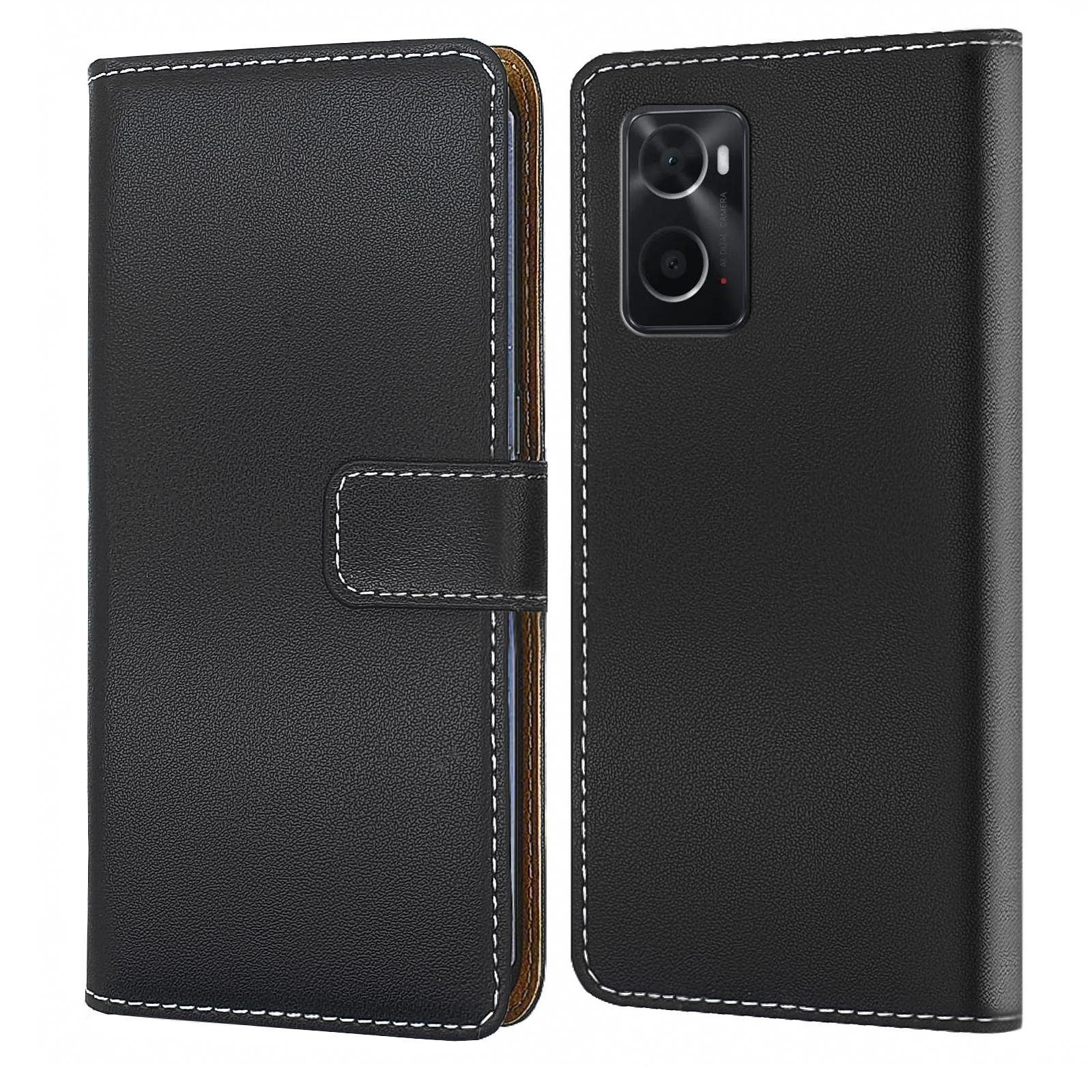 Numerva Handyhülle Bookstyle Etui für OPPO A76 / A96, Handytasche Schutzhülle Klapphülle Flip Cover Schwarz