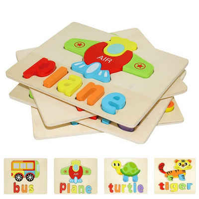 BEARSU Lernspielzeug »3D Kinder Holzpuzzle Holz Montessori Spielzeug Lernspielzeug für Kinder 1 2 3 Jahre (Gemüse-3 Stück)« (4-St)