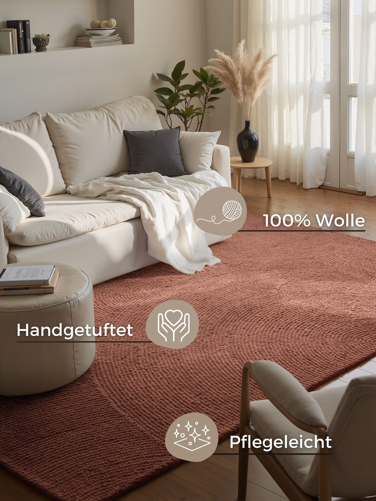 HANSE Home Wollteppich Calmio, auch als Läufer und in rund, rechteckig, Höhe: 18 mm, Handgetuftet, Wolle, Natur, Wohnzimmer, Schlafzimmer, Skandi, Hygge