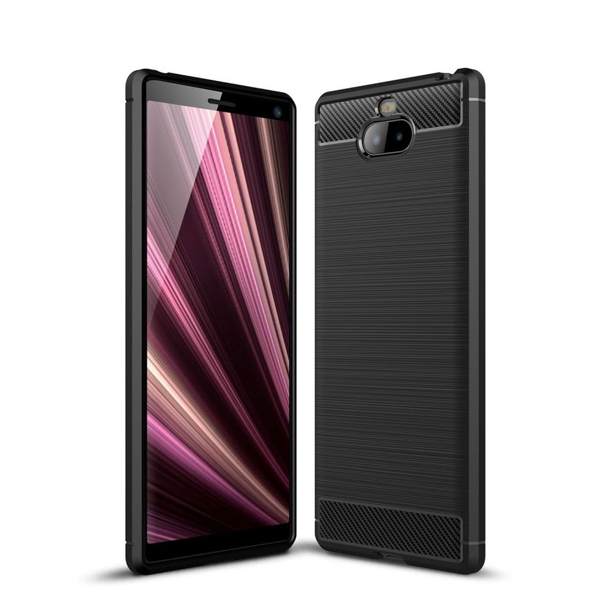 CoverKingz Handyhülle Sony Xperia 10 Handy Hülle Schutzhülle Silikon Case Cover Carbonfarben, Carbon Look Brushed Design