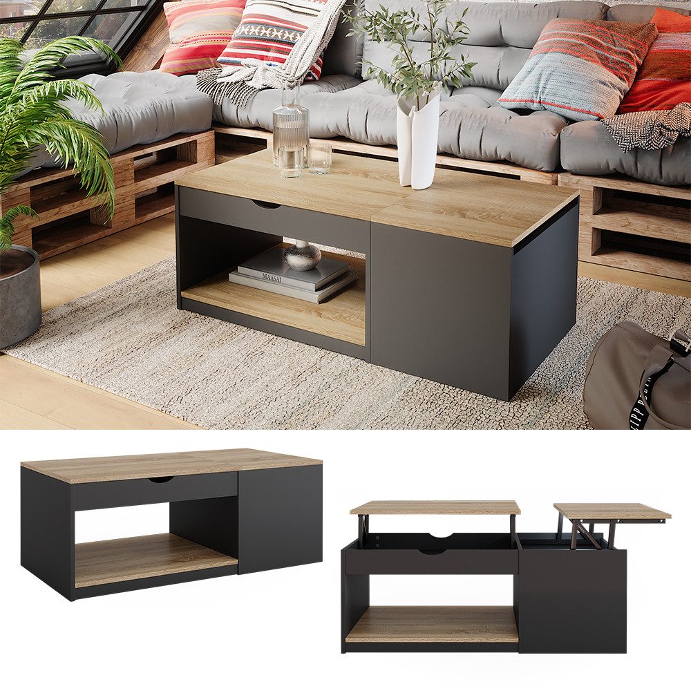 Vicco Couchtisch Avela, Schwarz/Sonoma, 110 x günstig online kaufen