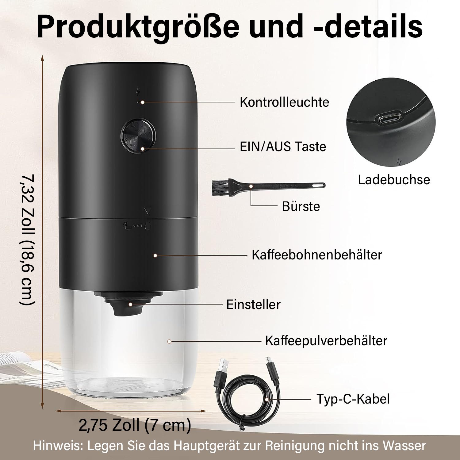 MOPUEA Kaffeemühle elektrische Kaffeemühle, Gewürzmühle Edelstahlklinge 25W, 25 g Bohnenbehälter, Geeignet für Kaffee, Nüsse, Gewürze