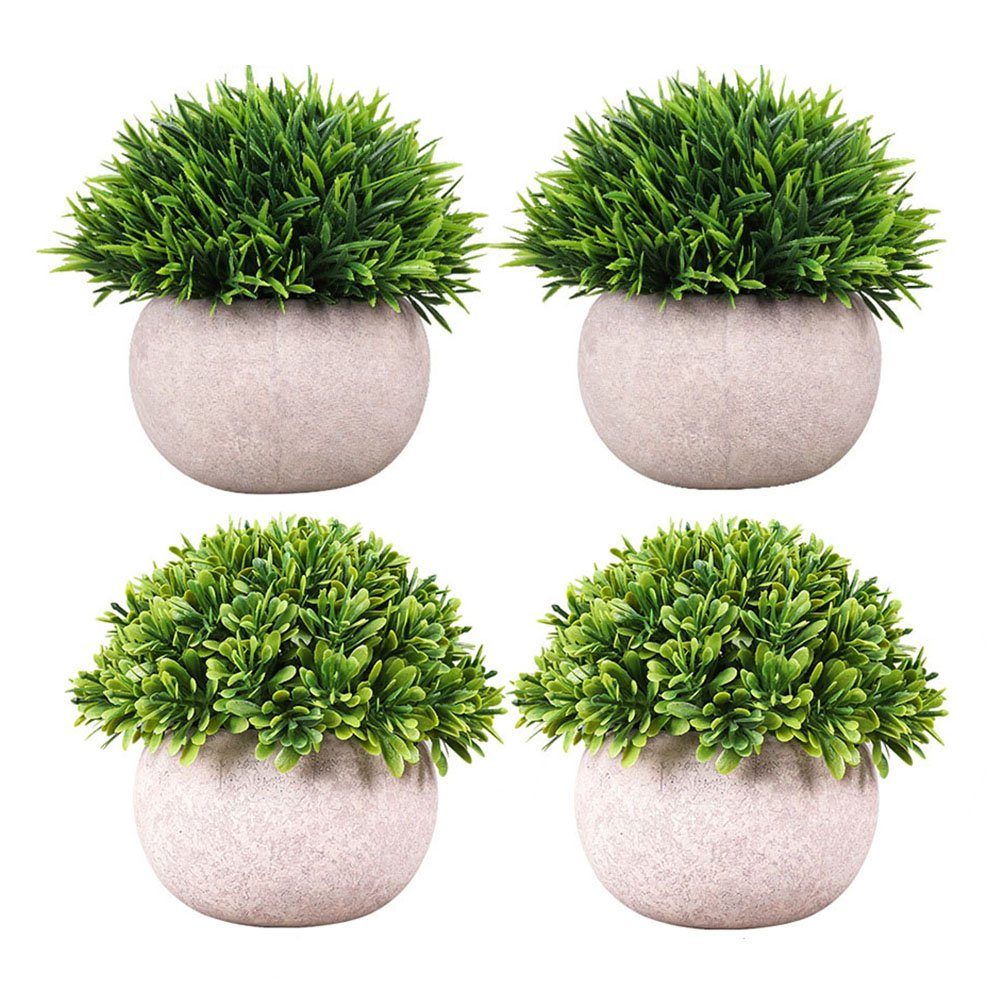 Kunstbonsai Künstliche Pflanzen 4 Stück Kunstpflanzen aus Kunststoff Grün, CTGtree TZ043-Bälle Pulver Pot 4 Cerers
