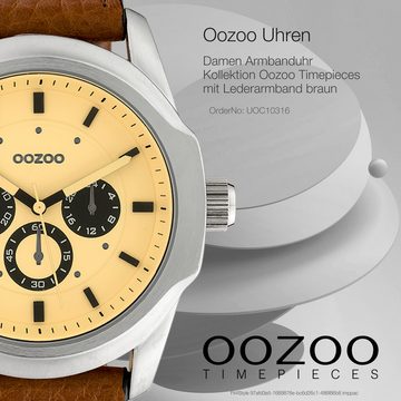 OOZOO Quarzuhr Oozoo Damen Armbanduhr Timepieces Analog, (Analoguhr), Damenuhr rund, extra groß (ca. 48mm) Lederarmband braun