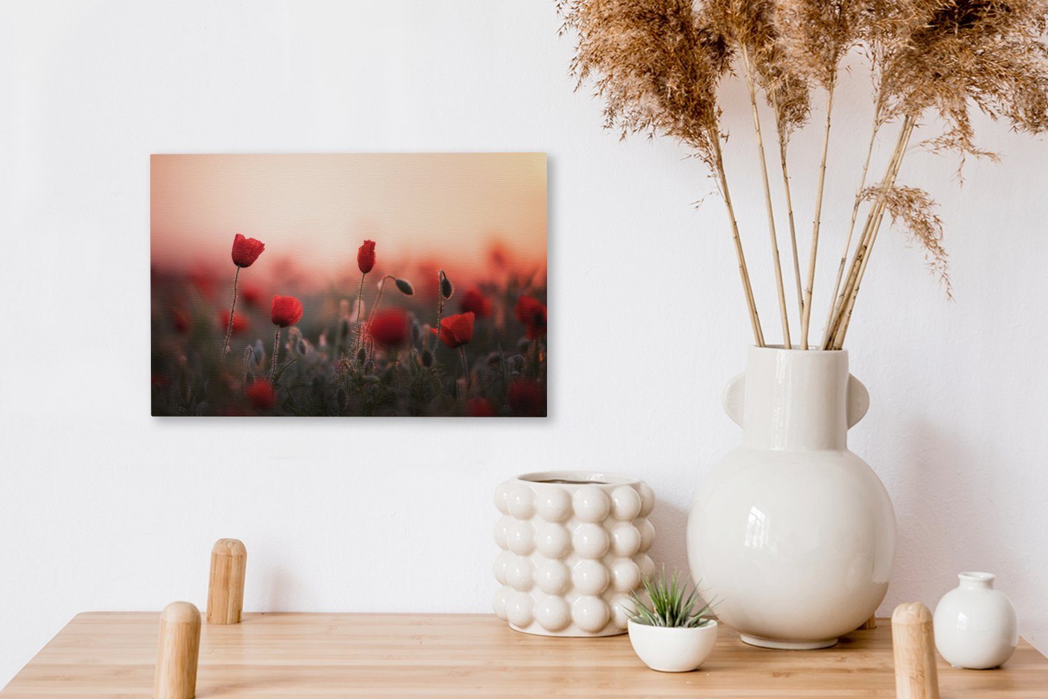 St), Mohnblumen - Rot, (1 - Leinwandbilder, Wanddeko, Aufhängefertig, Leinwandbild OneMillionCanvasses® 30x20 cm Blumen Wandbild